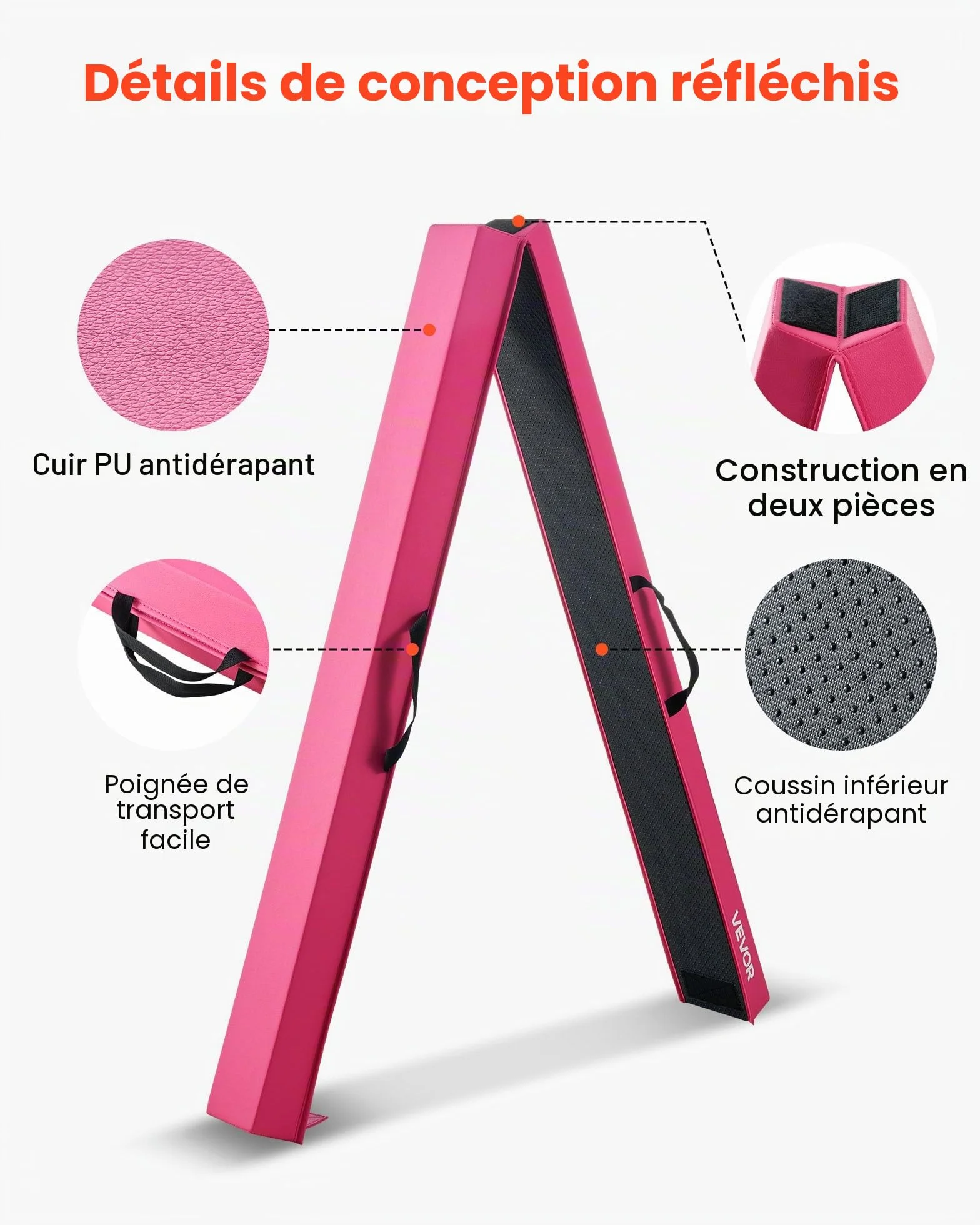 VEVOR Poutre d'équilibre 2,4 m pour enfants – Poutre de sol gymnastique antidérapante avec tapis, noyau bois EVA et sac de transport