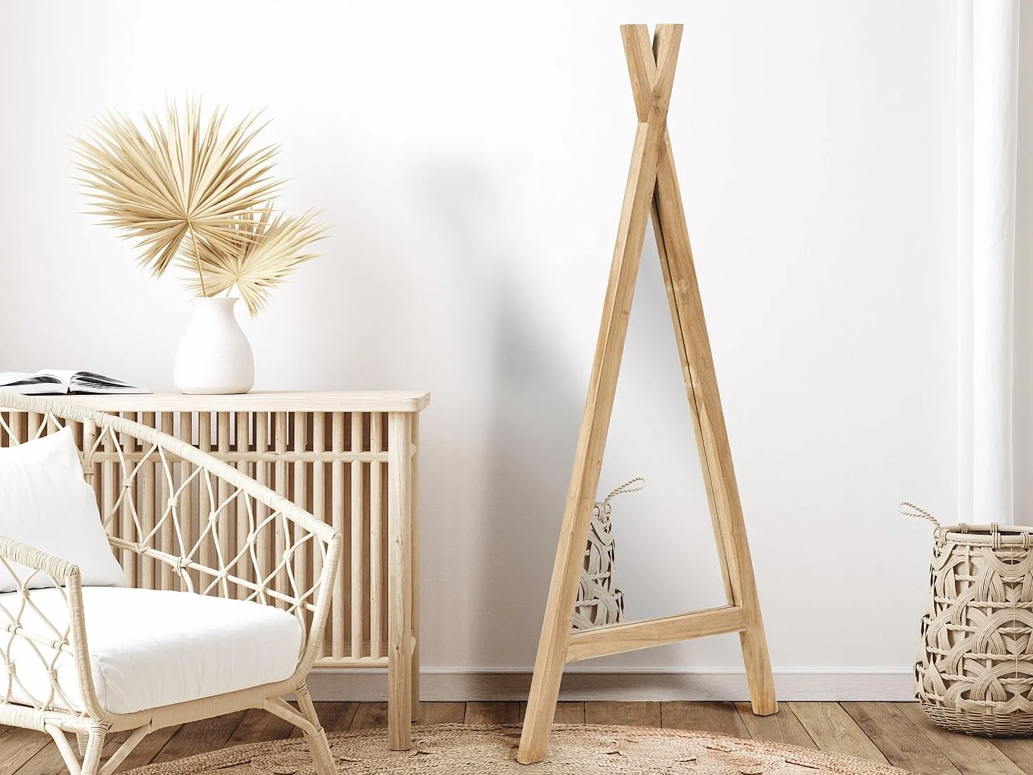 Miroir Enfant Tipi en Bois de Mindi L. 55 x H. 120 cm Naturel Batam