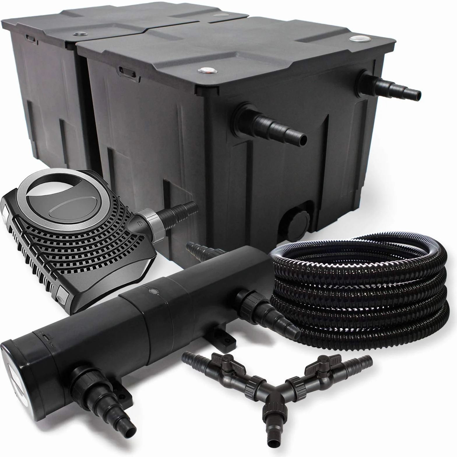 SunSun CBF-350B Filtre de bassin 60000L CTF-8000 Pompe 8000l/h 70W CUV-224 Lampe UV 24W 25m Tuyau 25mm Y-distributeur