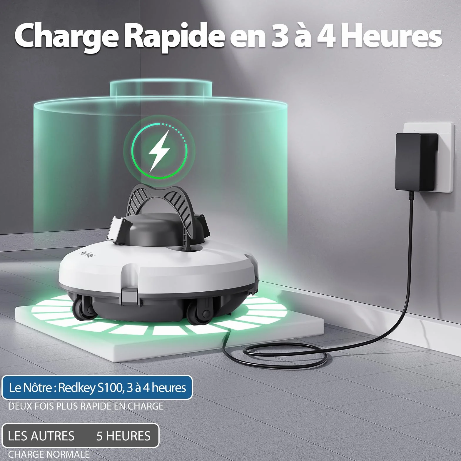 Redkey S100 Robot Piscine Sans Fil, 200Min Nettoyage Puissant 18° Pente, Aspirateur Piscine Hors Sol 120㎡