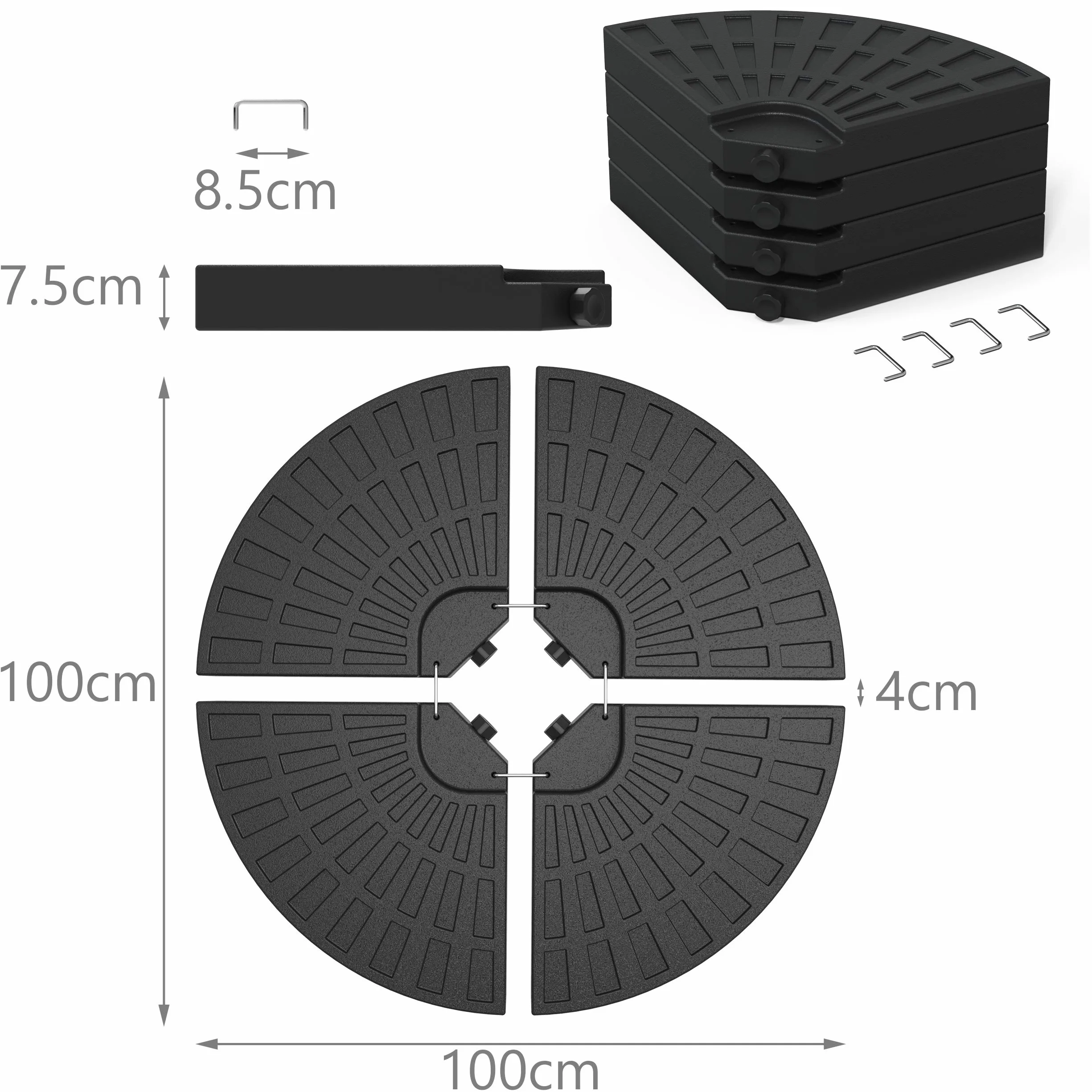 Dalle Lestage pour Parasol HDPE 4pcs Protection UV Robuste Stable pour Parasol Déporté Noir