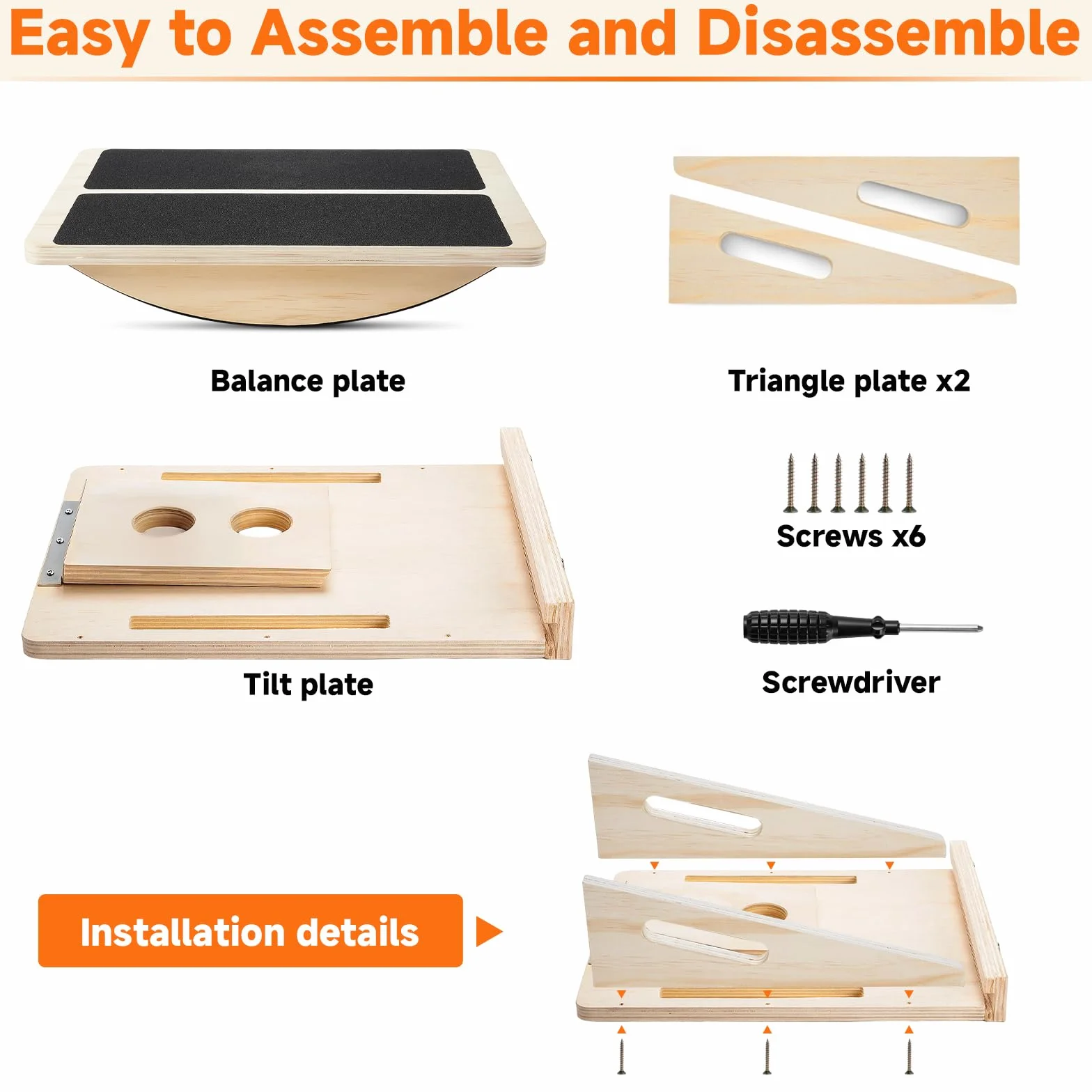 Planche d'Équilibre et d'Étirement 2-en-1 en Bois – 4 Angles Réglables, Pliable, avec Tapis Antidérapant, pour Mollets, Équilibre & Gainage, Maison & Bureau