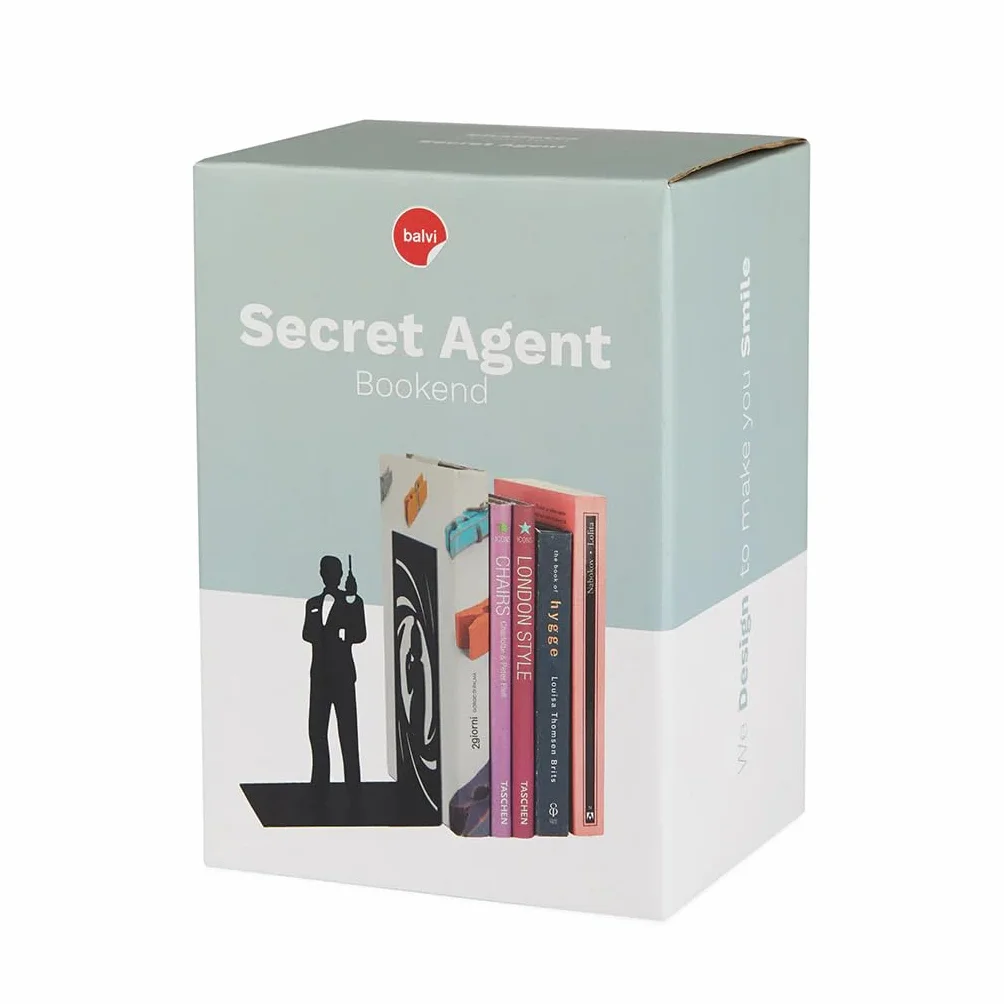 Balvi Secret Agent Serre-Livres décoratifs en métal Noir Design Original