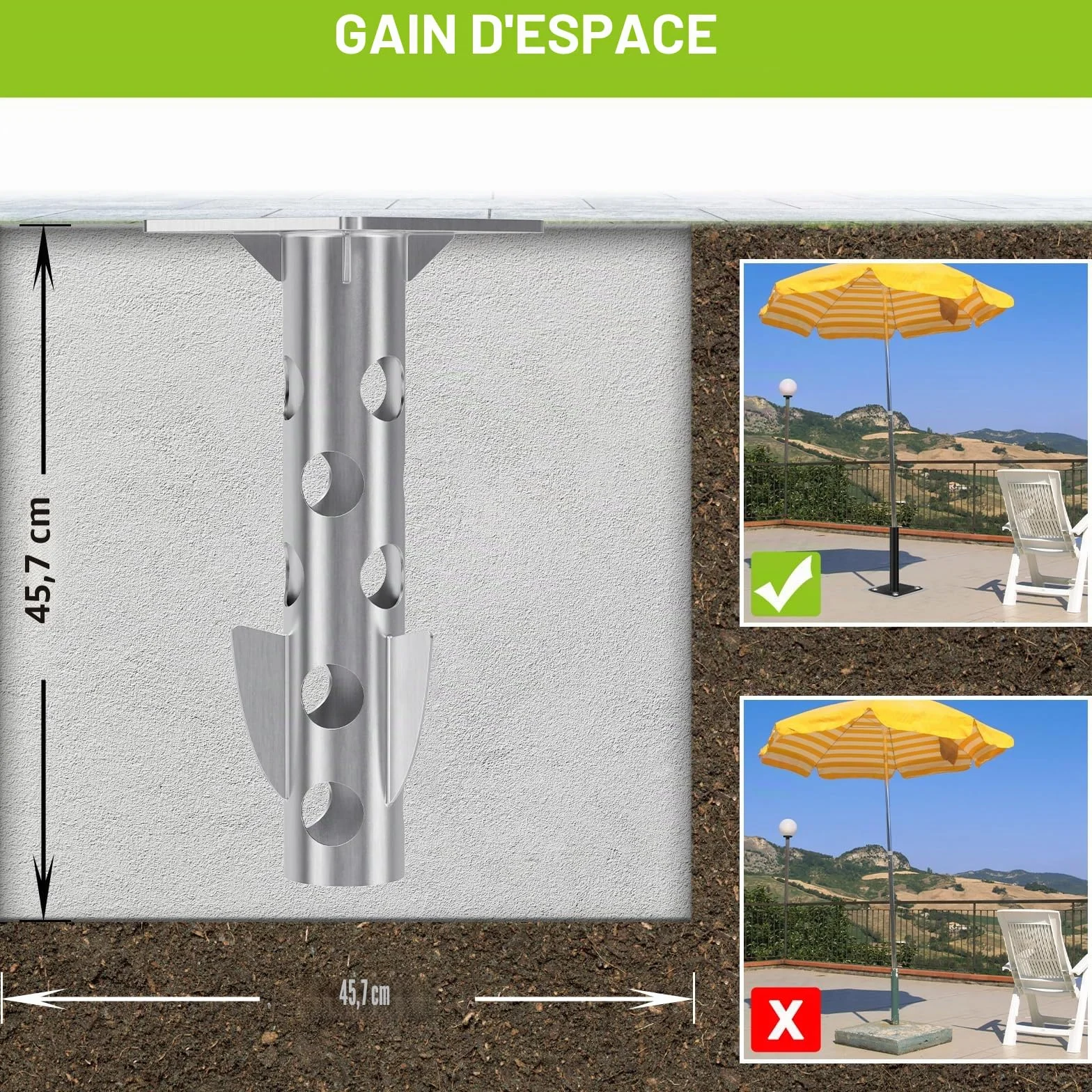 Support de Parasol Universelle en Acier Résistant à la Rouille, Base enterrée Peu encombrante