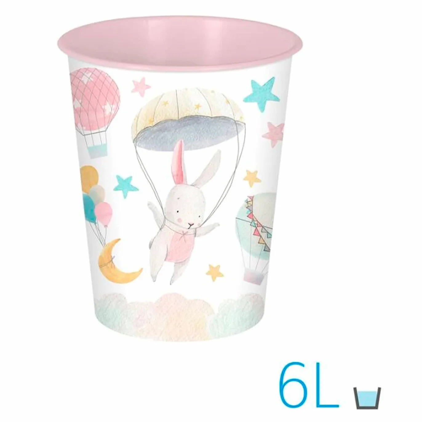 Poubelle cylindrique en plastique pour chambre d'enfant lapin 25,5 x 21,5 cm 6 litres
