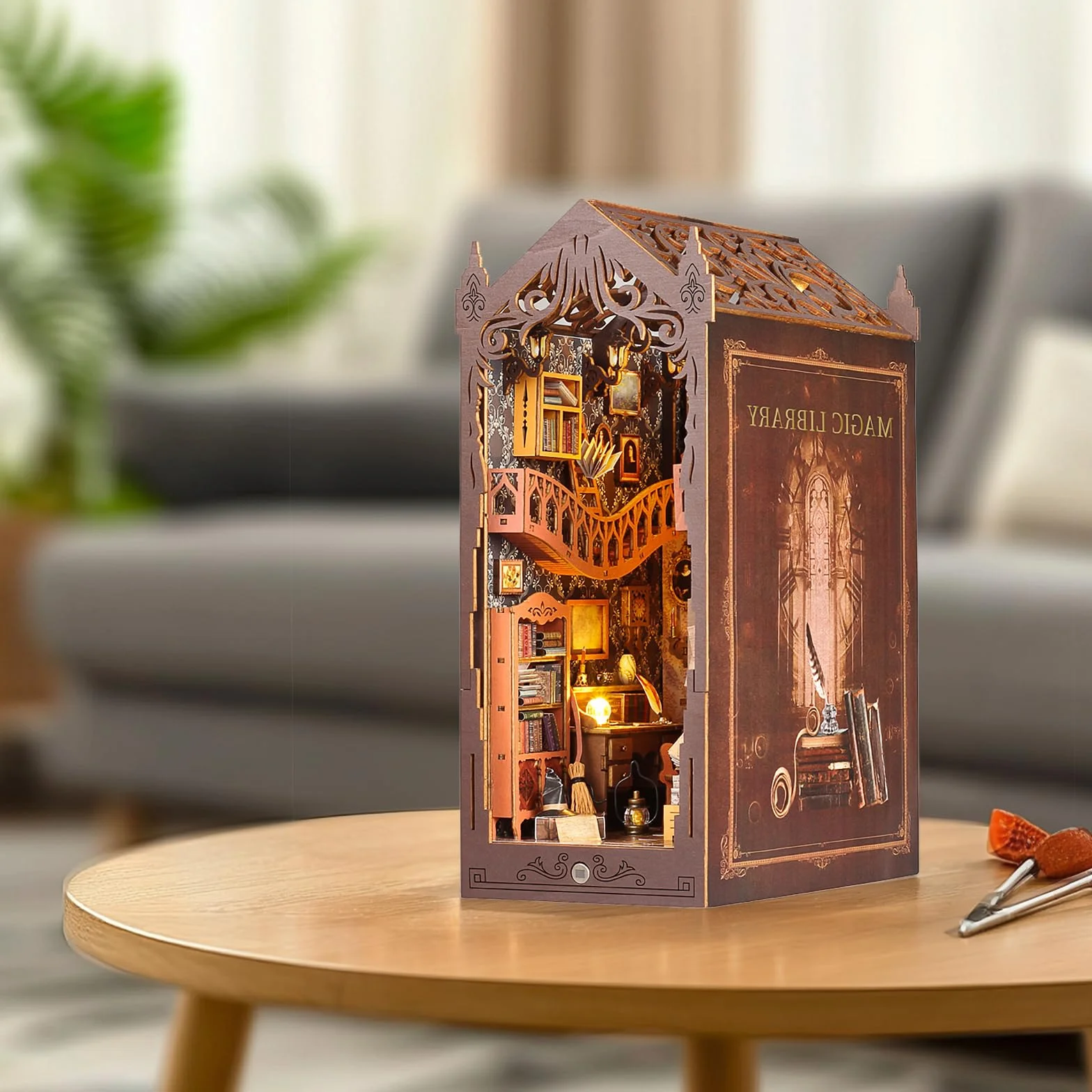 Bibliothèque Book Nook en Bois Kit DIY Miniature Maquette 3D Serre Livre pour Étagère - Magic House-2
