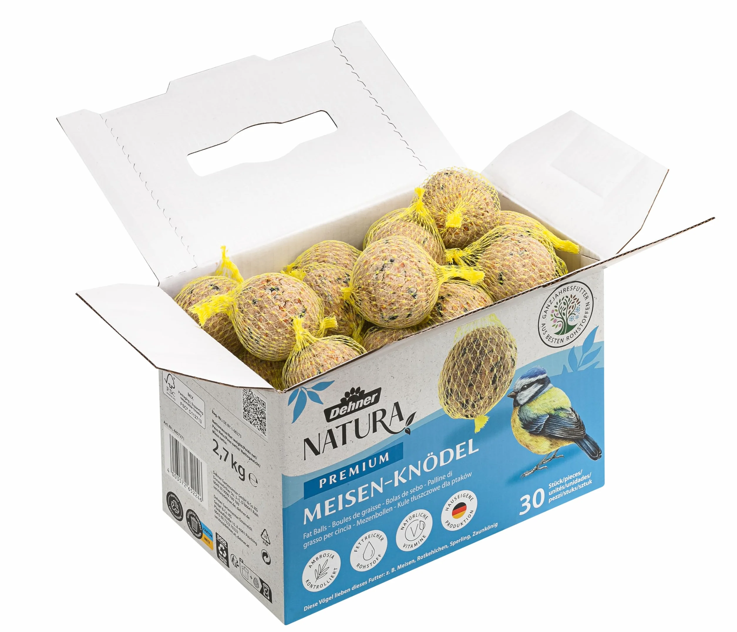 Dehner Natura Nourriture pour Oiseaux Sauvages Boules de Graisse Filet Bio 30 pièces 90 g 2,7 kg