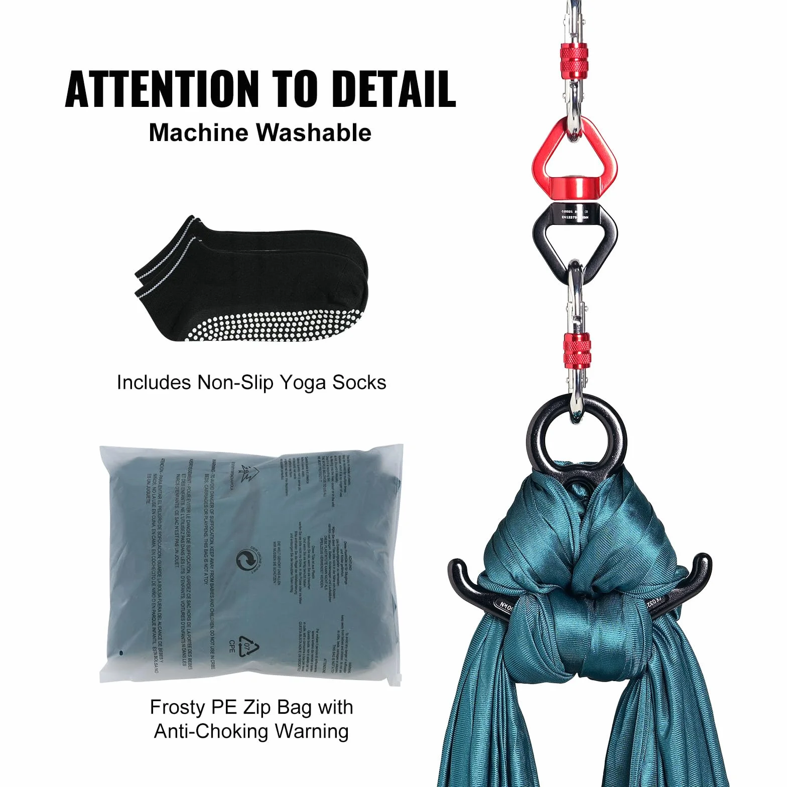 VEVOR Hamac de Yoga Aérien 5x2,8 m Kit Balançoire de Yoga Inversion Danse Aérienne en Nylon 100 g/m² Charge 1000 kg Vol Anti-gravité d'Air pour Fitness Musculation Pilates Gym Maison Studio Vert