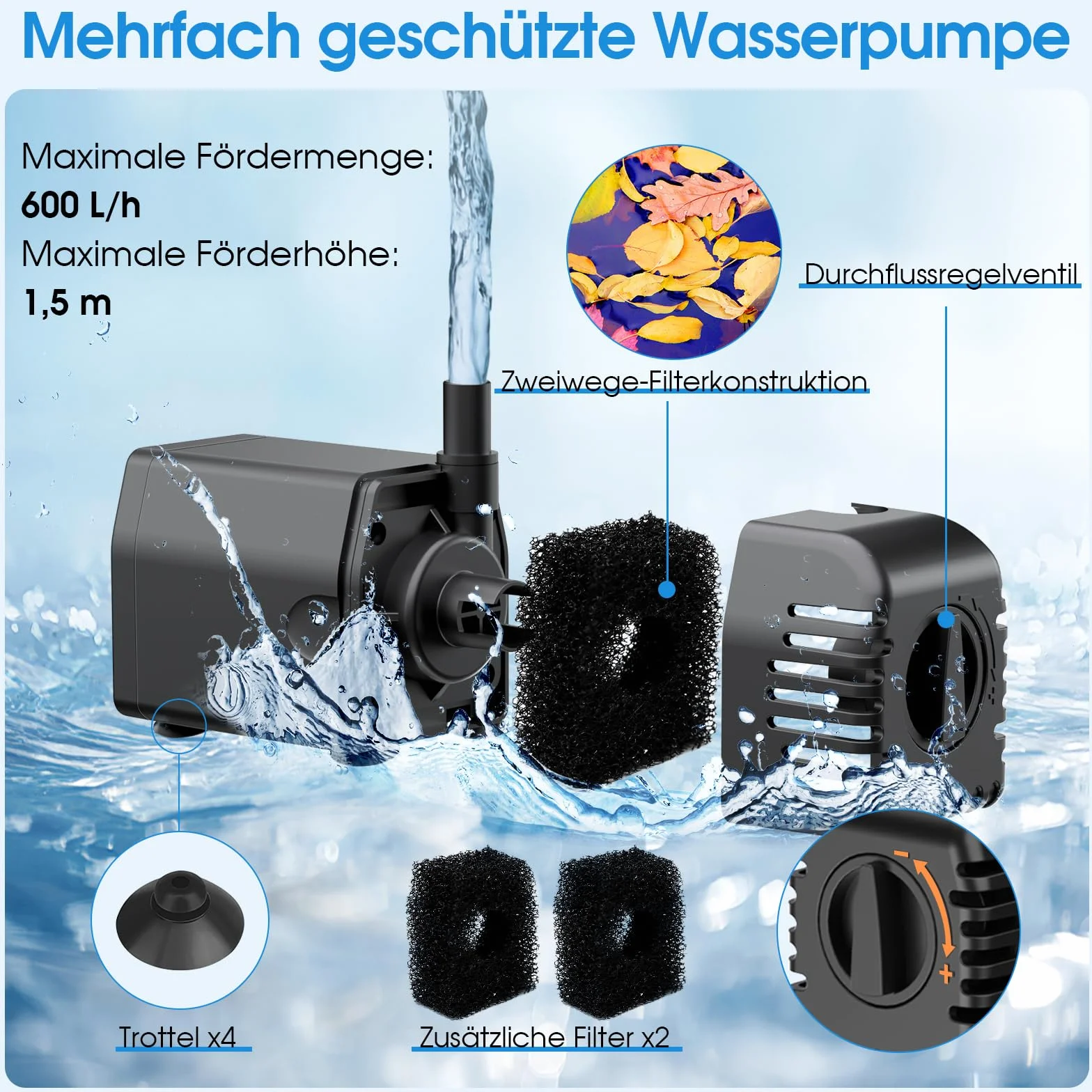 Pompe de bassin solaire extérieur 12 W avec tuyau 2 m câble 5 m fontaine solaire