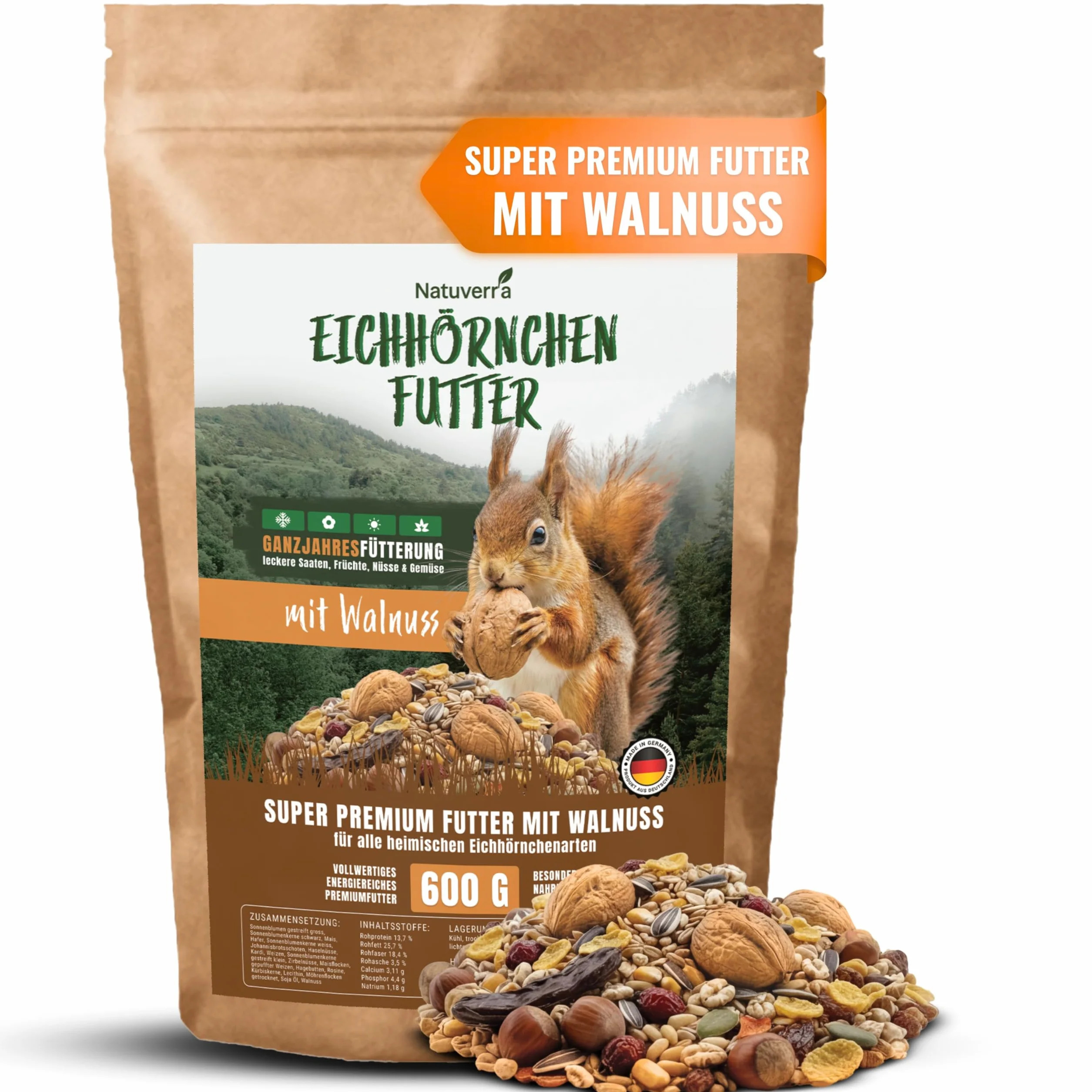 Nourriture pour écureuils et tamias 600 g avec noix