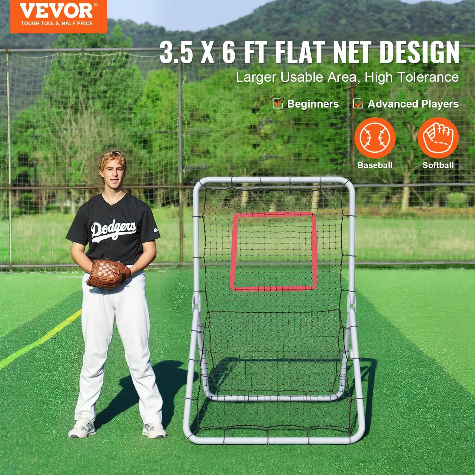 VEVOR Filet de Rebond pour Baseball et Softball, 1066,8 x 1828,8 mm, Filet de Lancement de Baseball, entraîneur de Rebond de Lanceur, 5 Angles réglables, pour la Pratique du Terrain et du Lancer