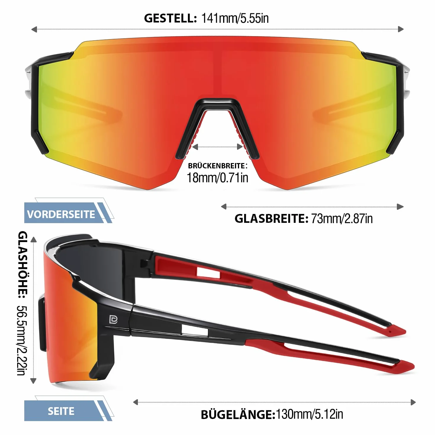 DUCO Lunettes de soleil de sport polarisées pour homme et femme Protection UV400 Baseball Cyclisme Course à pied Pêche Lunettes de soleil DC0068
