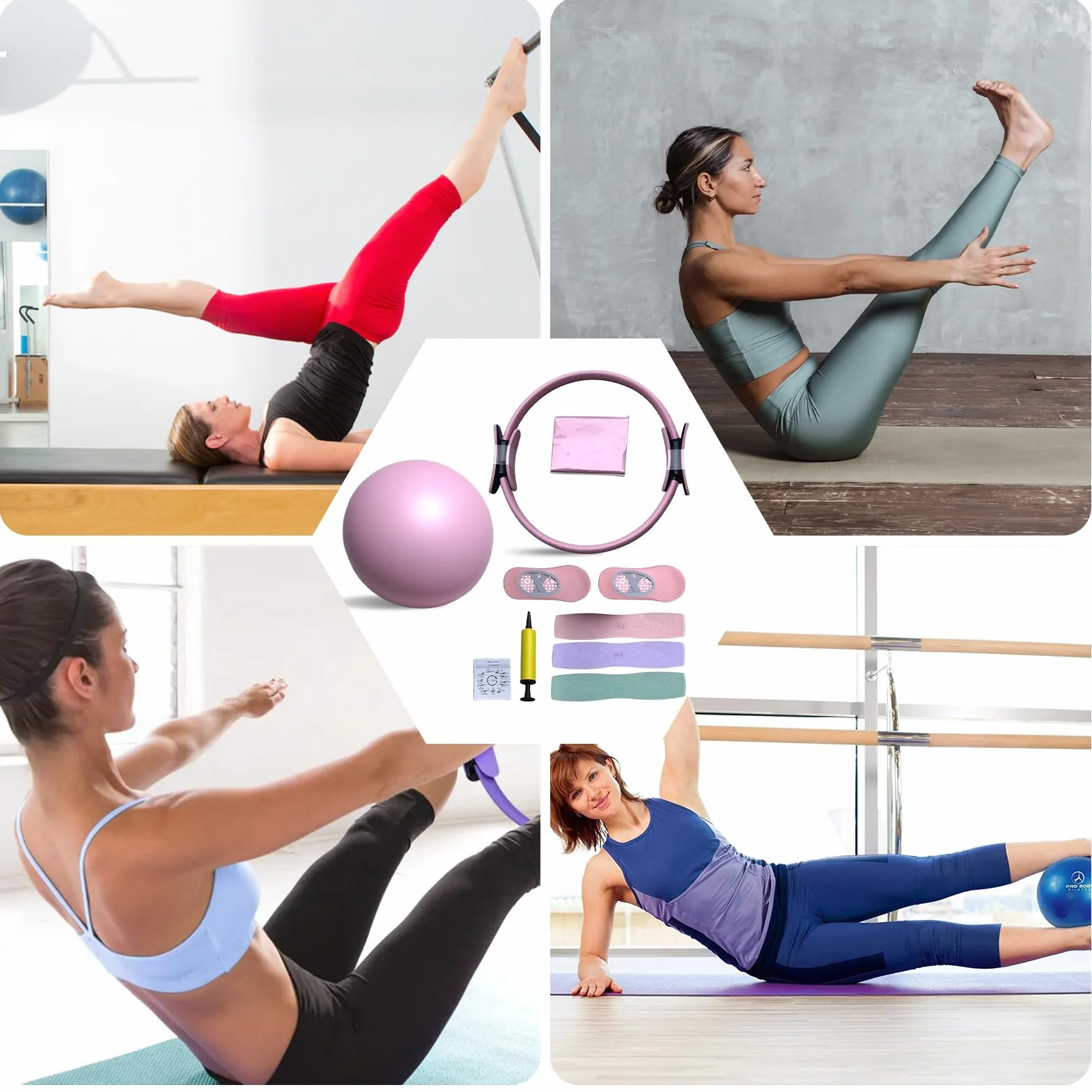 Pilates Yoga Kits,Ensemble Pilates Maison,Bande De Résistance,Pilates Accessoires pour Pilates,Anneaux de Pilates pour Jambes,Bras et Cuisses