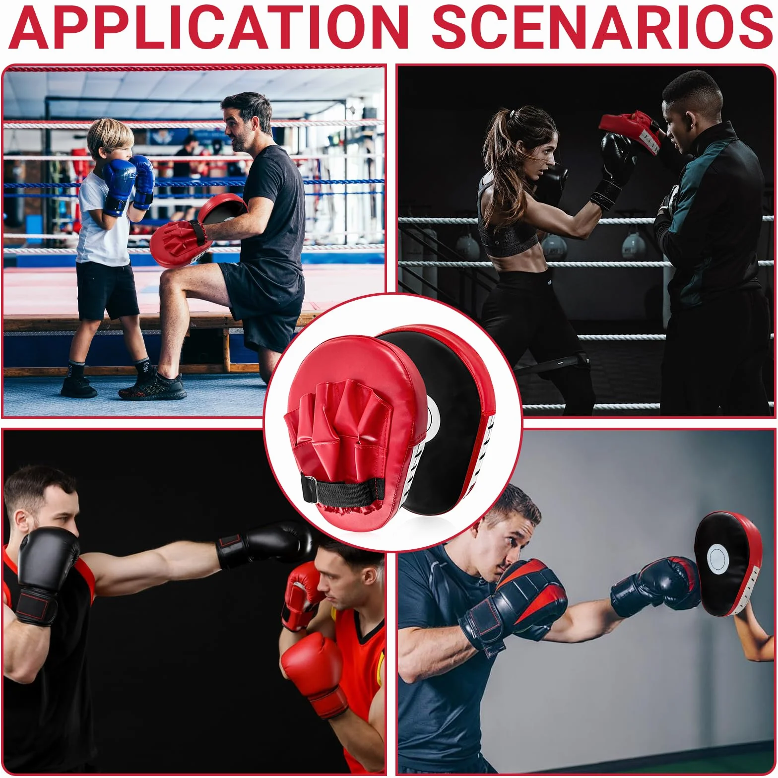 Mitaines de Boxe en Cuir avec Crochet et jab pour Kickboxing Bras incurvé Bouclier de Frappe pour Arts Martiaux Muay Thai Entraînement
