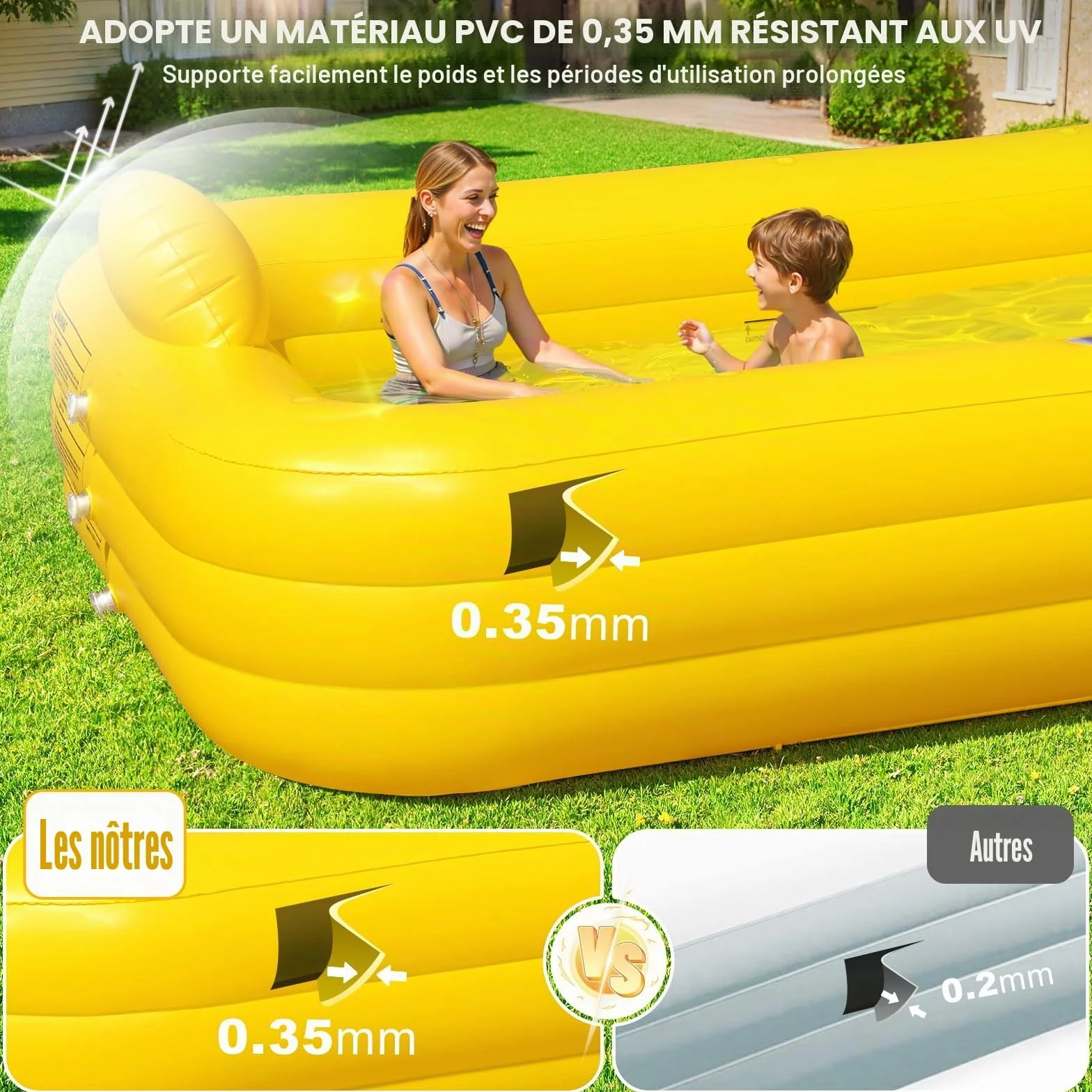 KingSom Piscine Gonflable Rectangulaire avec Lumières Solaire 254 x 160 x 56 cm