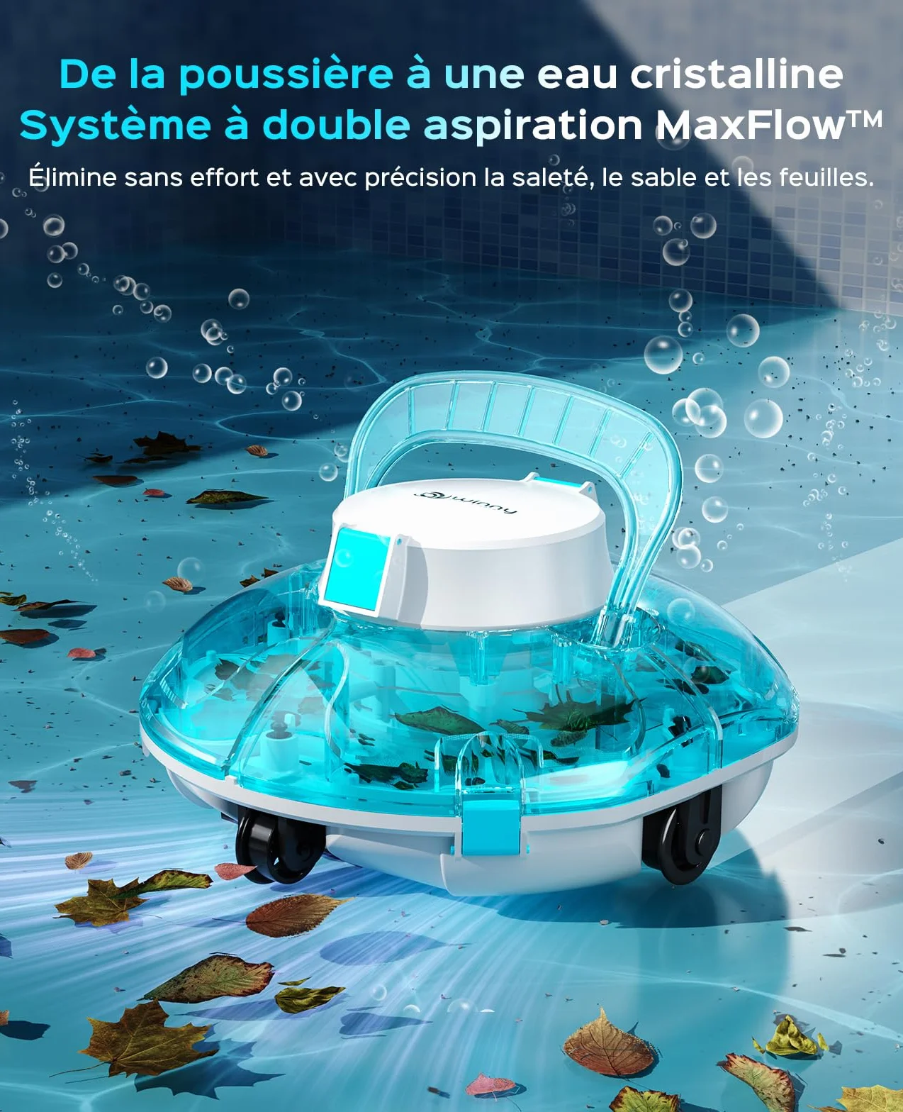 Winny 200 Robot Piscine Aspirateur sans Fil Batterie 75 Min Piscines Hors-Sol 60m² Double Filtration