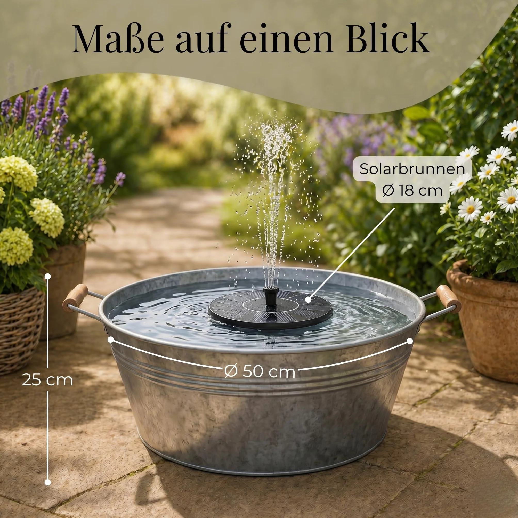 Kit de fontaine solaire pour l'extérieur 50 cm coque en métal de zinc fontaine de jardin