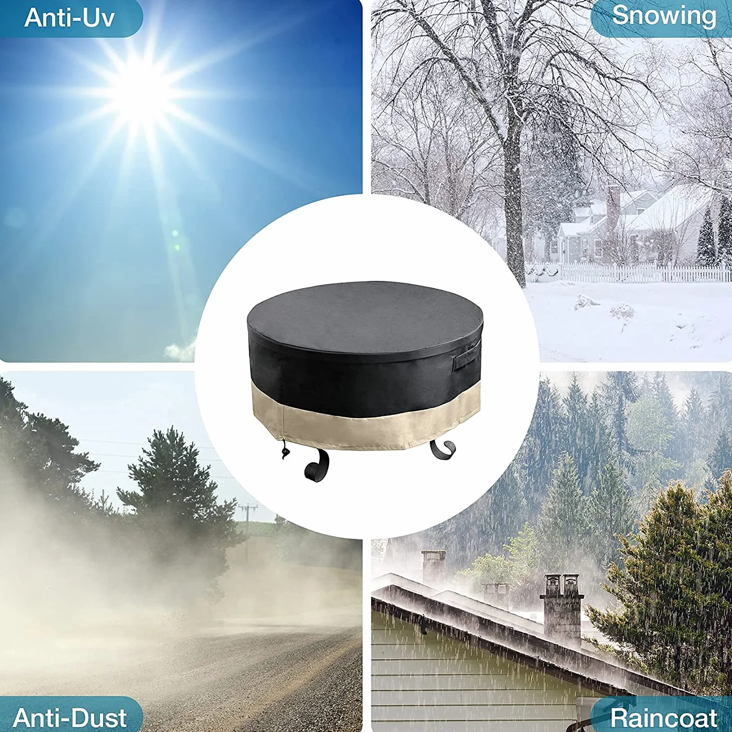 onlyfire Housse Rond pour Braseros 60-75 cm Bâche Protection Ø 76 cm Imperméable Anti-UV Couvercle Foyer Extérieur