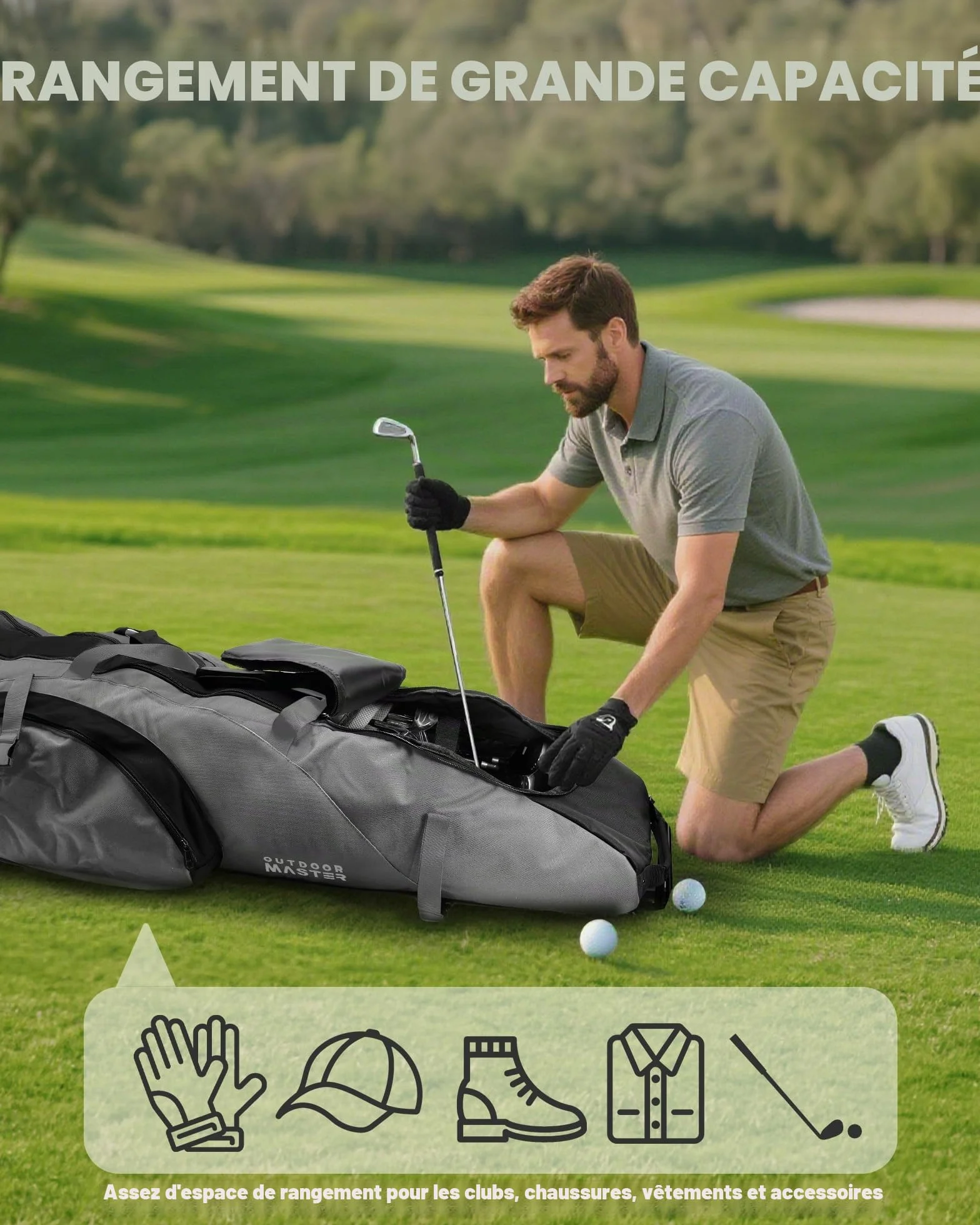 OutdoorMaster Sac de Voyage rembourré avec Roues renforcées, Oxford 900D Robuste résistant à l'usure et imperméable, Sac de Voyage pour Club de Golf à côtés Souples, Compartiment pour Chaussures et