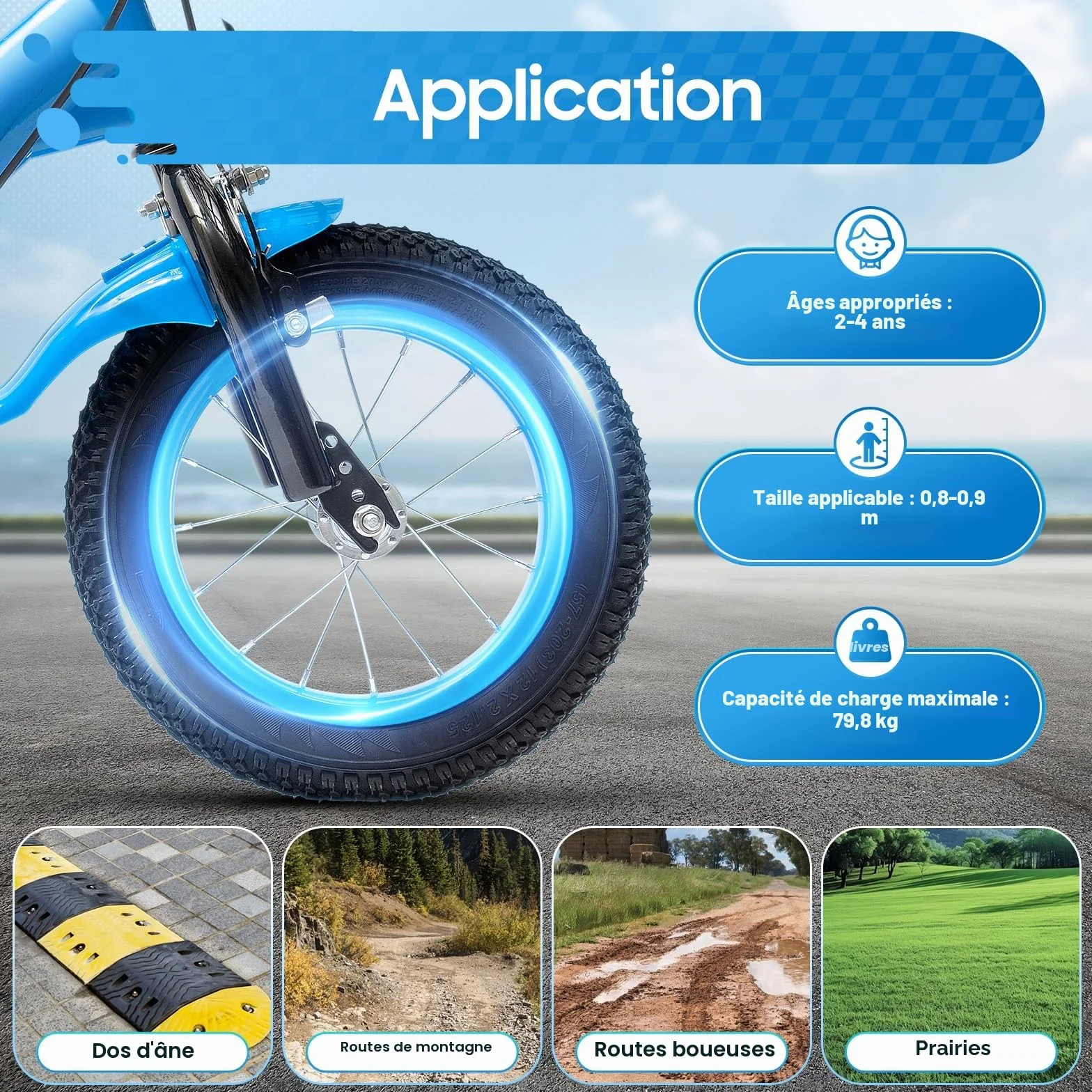 Vélo pour enfant de 12 pouces, avec roues stabilisatrices et panier, pour garçons & filles à partir de 2-4 ans, siège réglable en hauteur, guidon, capacité de charge de 40 kg, cadre robuste en
