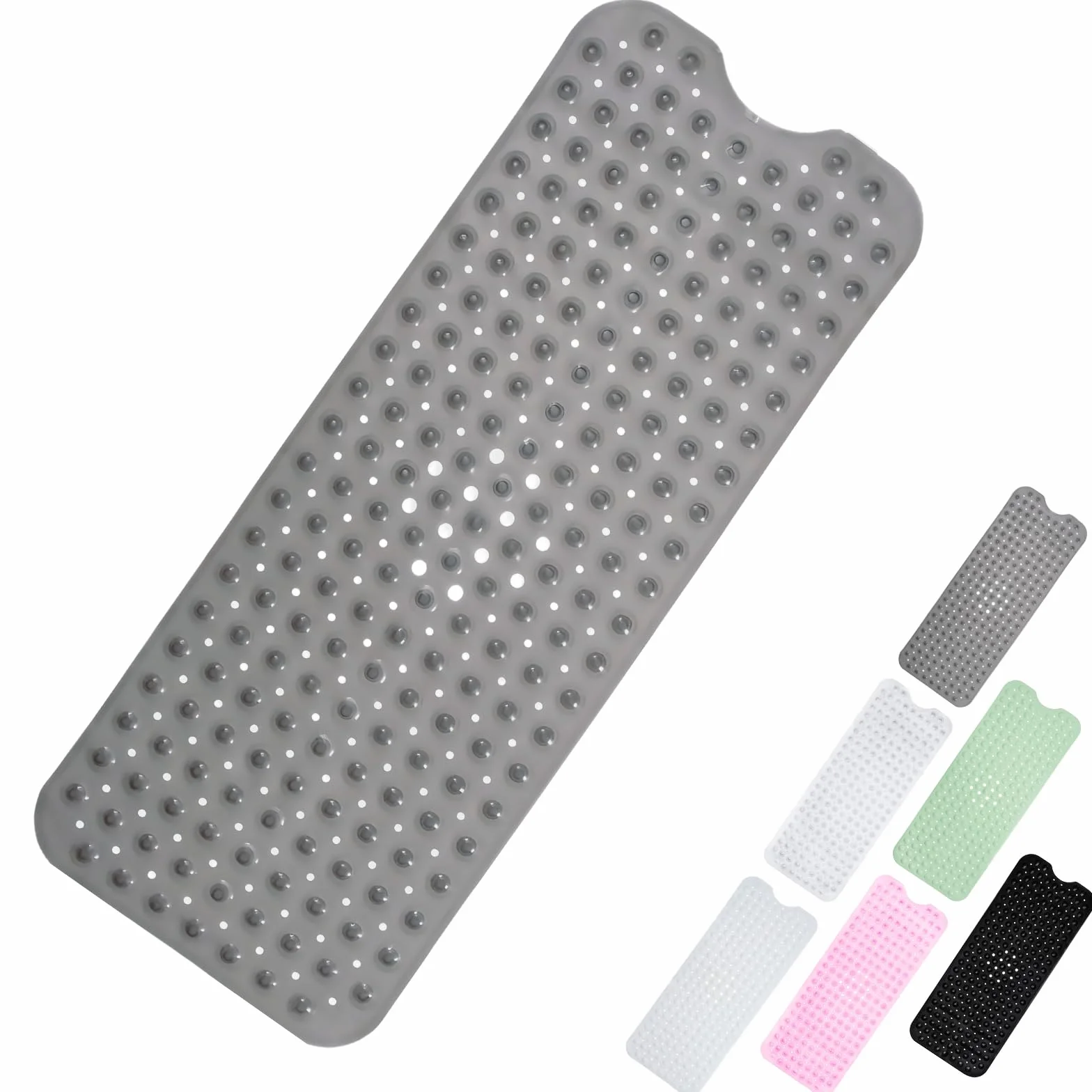 Tapis de Douche Antimoisissure 100x40cm Gris Antidérapant avec Ventouses