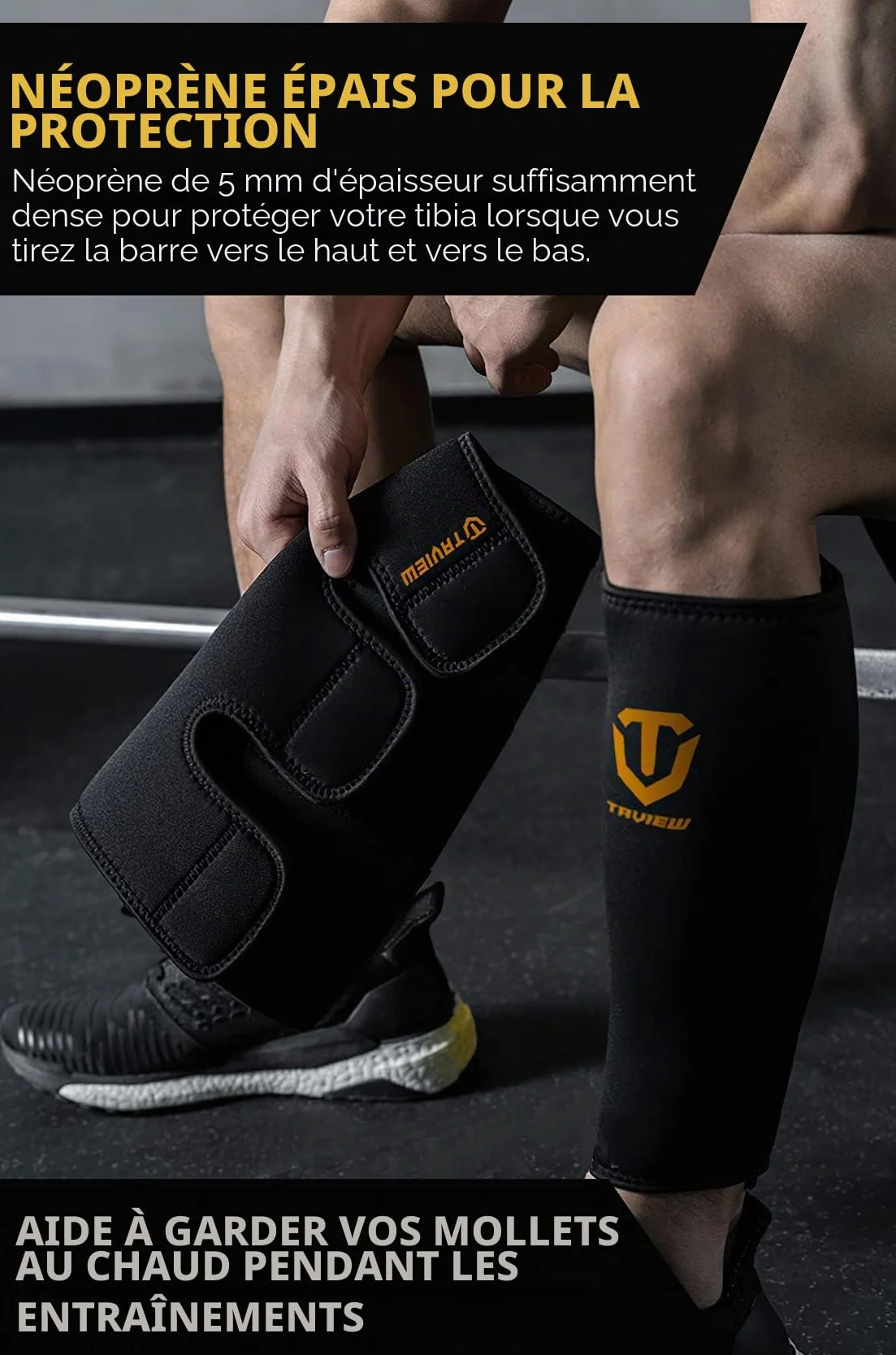 TAVIEW Protège-tibias pour haltérophilie - En néoprène de 5 mm d'épaisseur - Pour soulever les tibias, pantalons et collants d'entraînement - Protection ultime du tibia