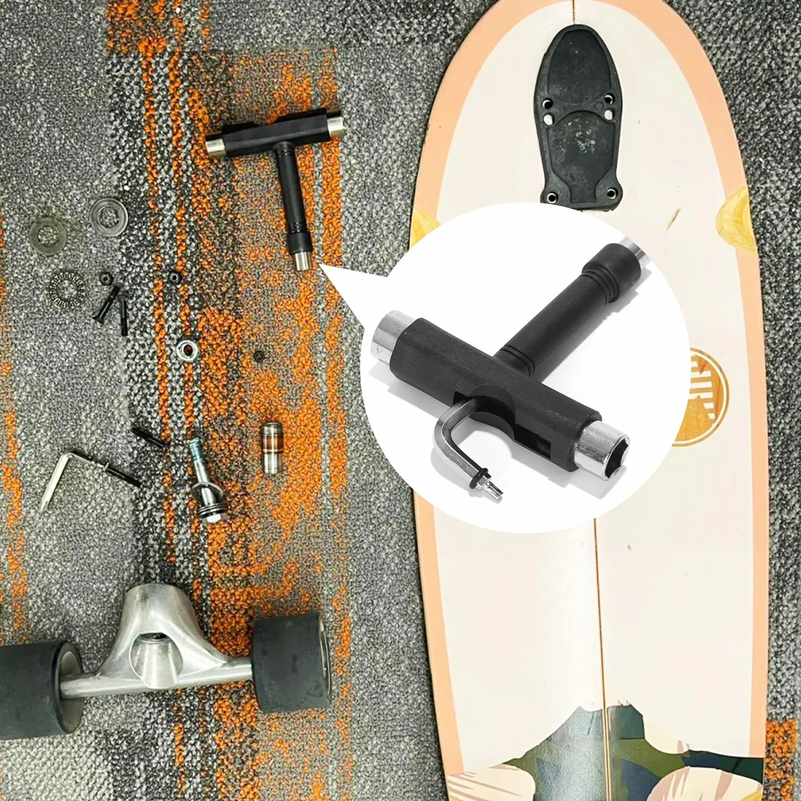 Outils de Skate T Forme Skate Accesoire Tout-en-Un Outil Portable avec Tournevis pour Débogage et Maintenance du Skateboard