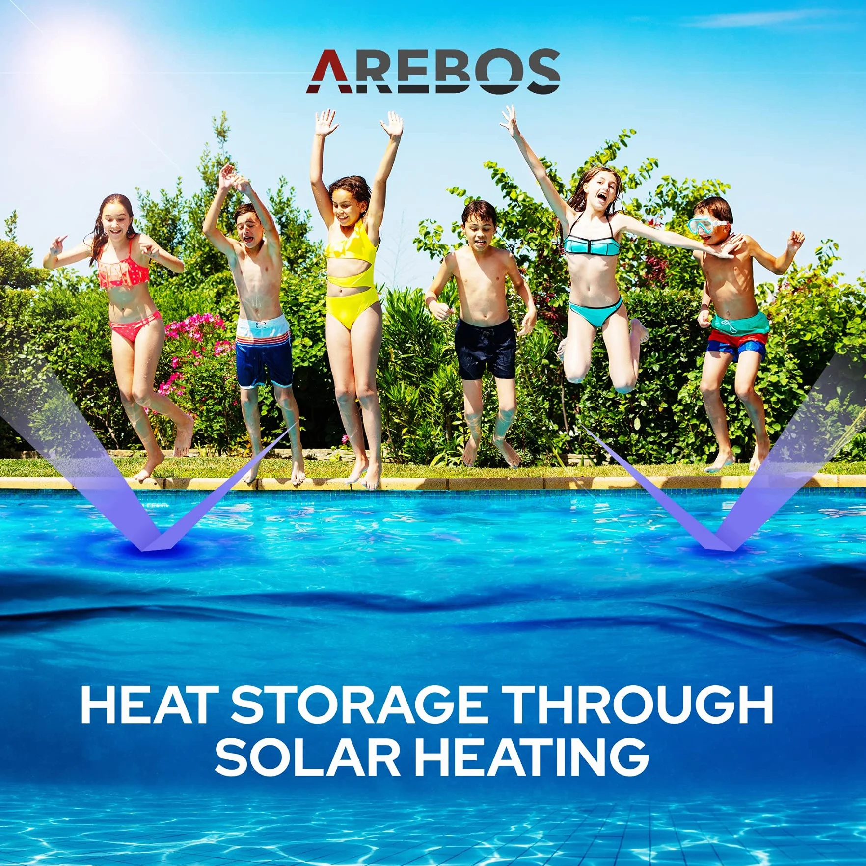 Arebos Bâche Solaire Piscine Ø 3,66 m Épaisseur 120 µm Noir Rouleau Découpable Chauffage Protection Eau