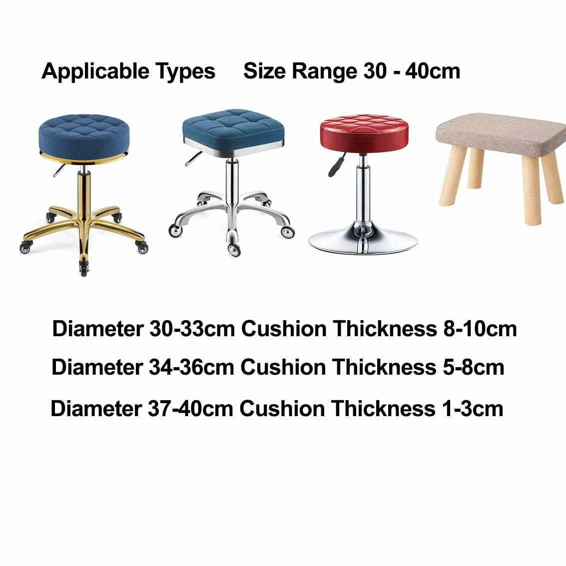 Housse Tabouret Rond 30-40cm Velours Extensible Lavable Noir