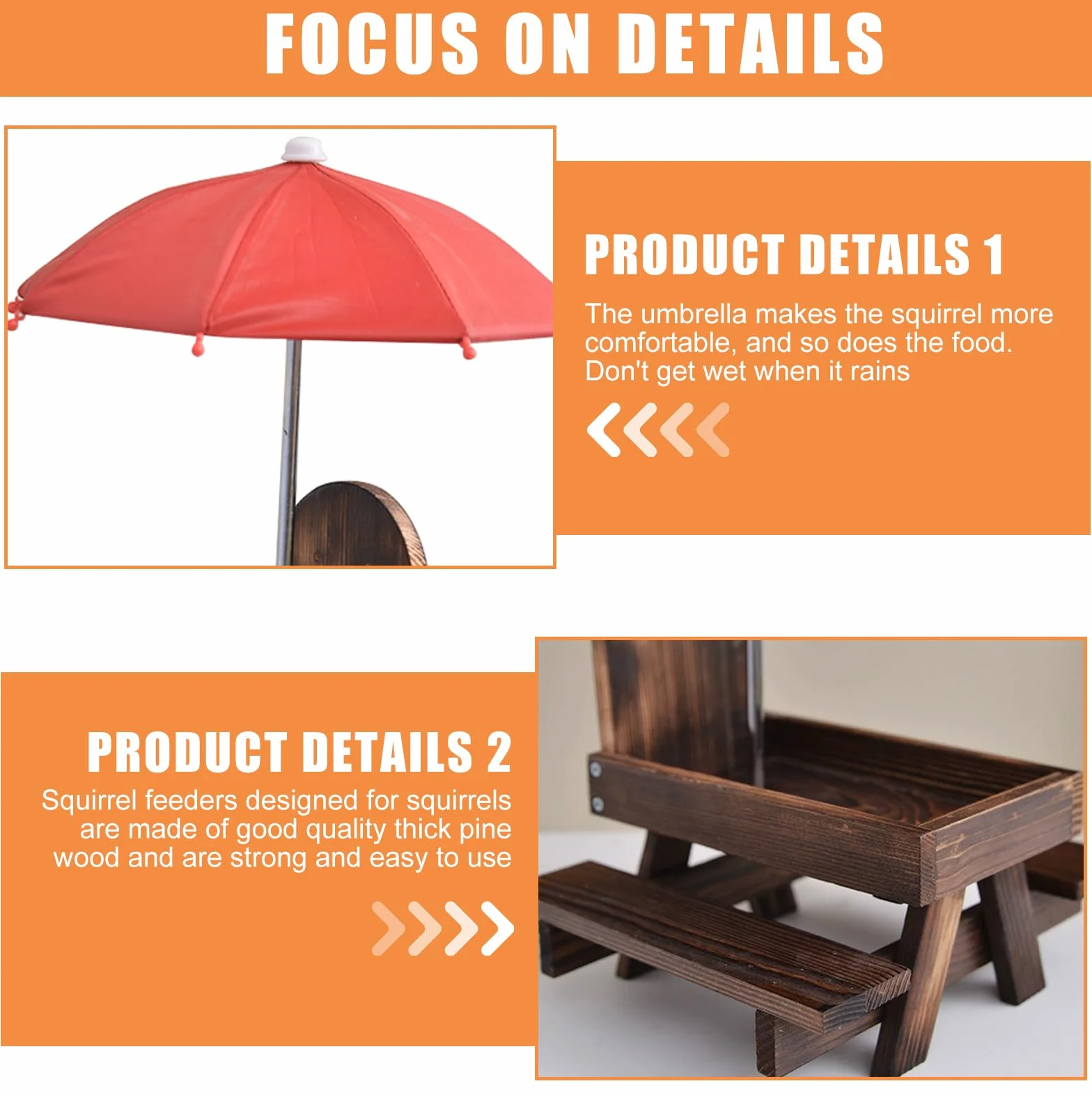 Mangeoire pour écureuils avec parapluie, table de pique-nique en bois, station d'alimentation résistante aux intempéries