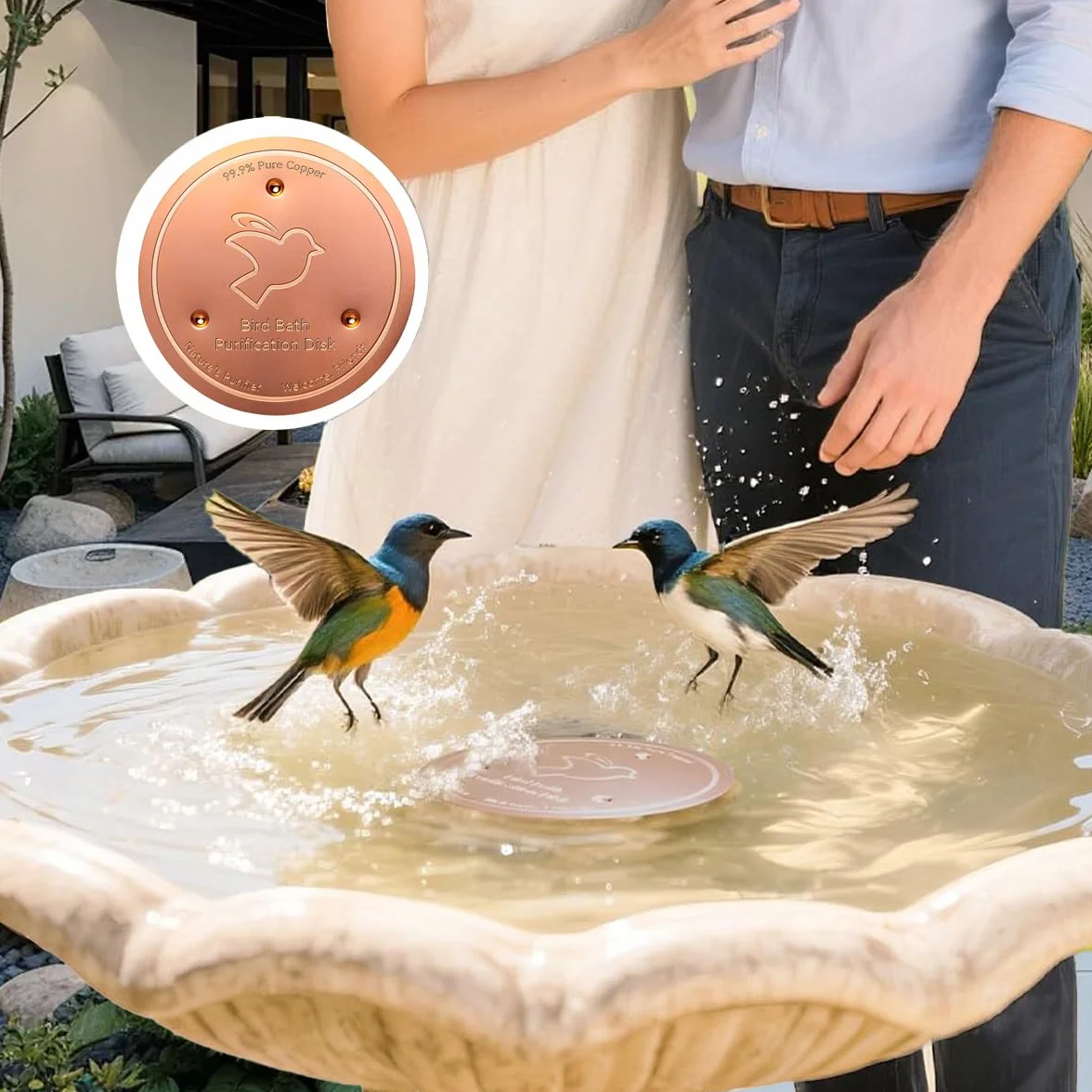EHOTER Disque en Cuivre pour Bain d'oiseaux, Pur 99,99%, Conception Stable 3 Points (2PCS)