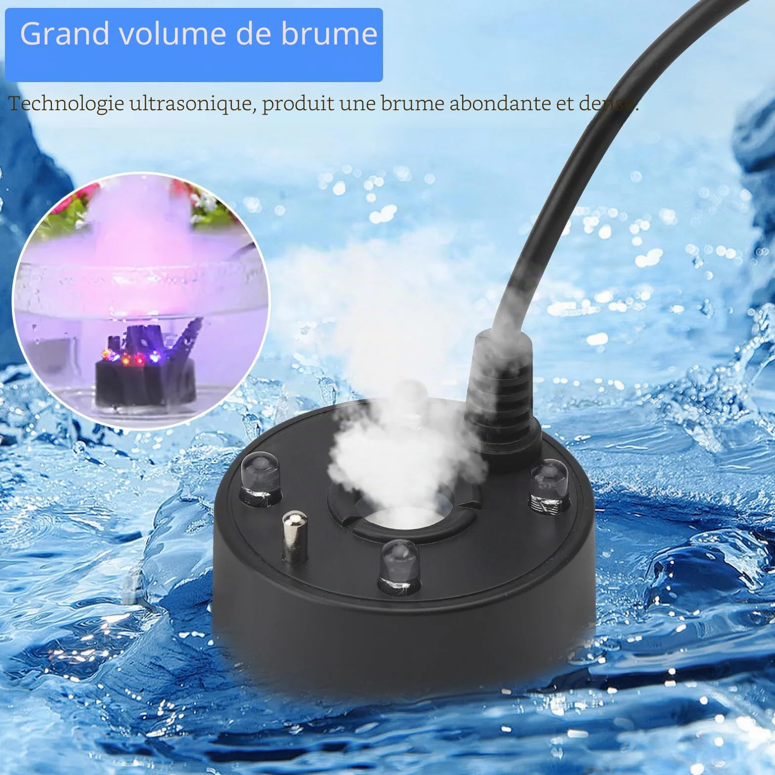 Brumisateur à Ultrasons LED USB avec Protection Anti-manque d'Eau pour Fontaine d'Étang