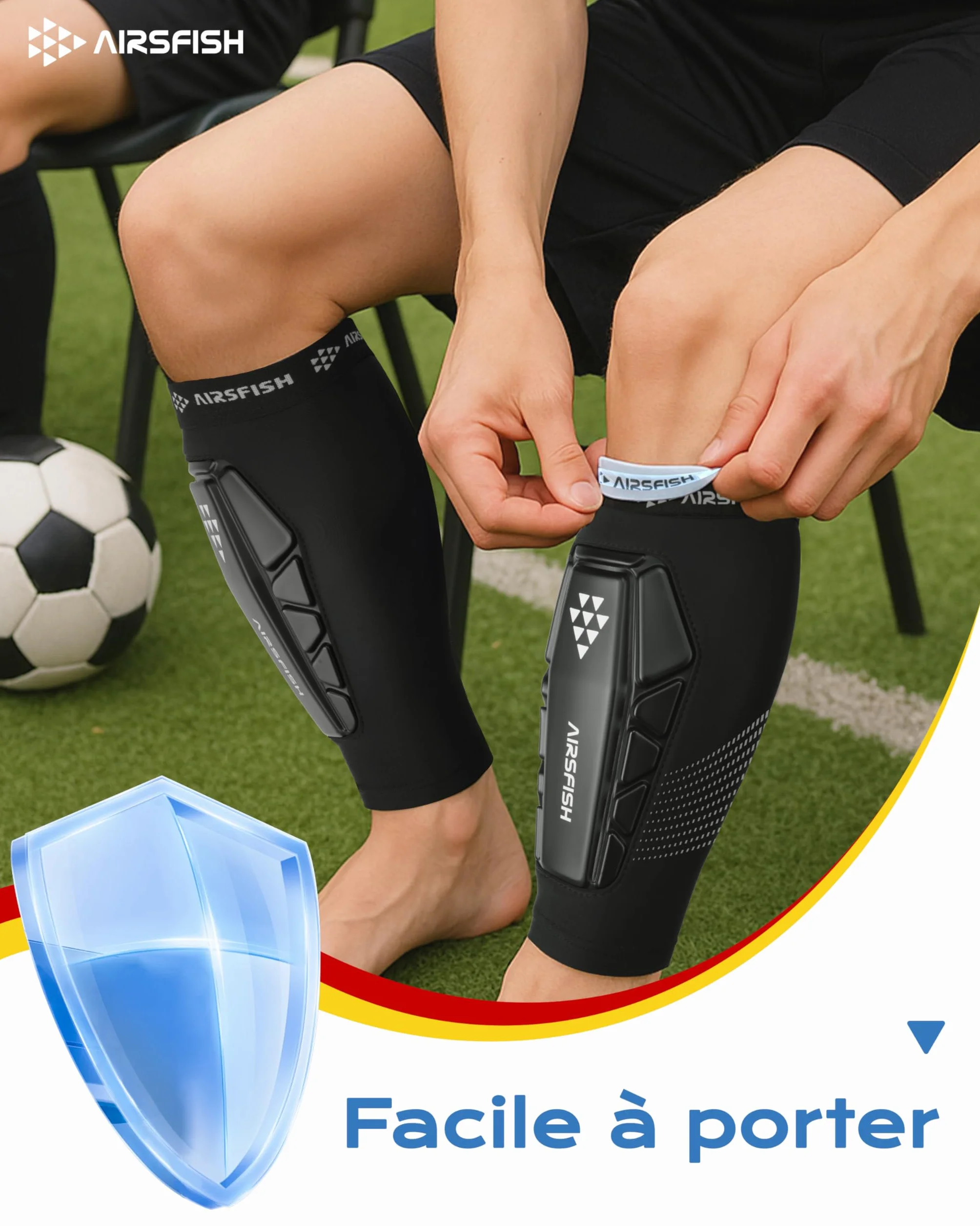 Protège-Tibias de Football pour Enfants - Équipement de Football Ultra léger pour garçons et Filles avec cœur en PU et Grip en Silicone - Protège-Tibias Respirants pour Football