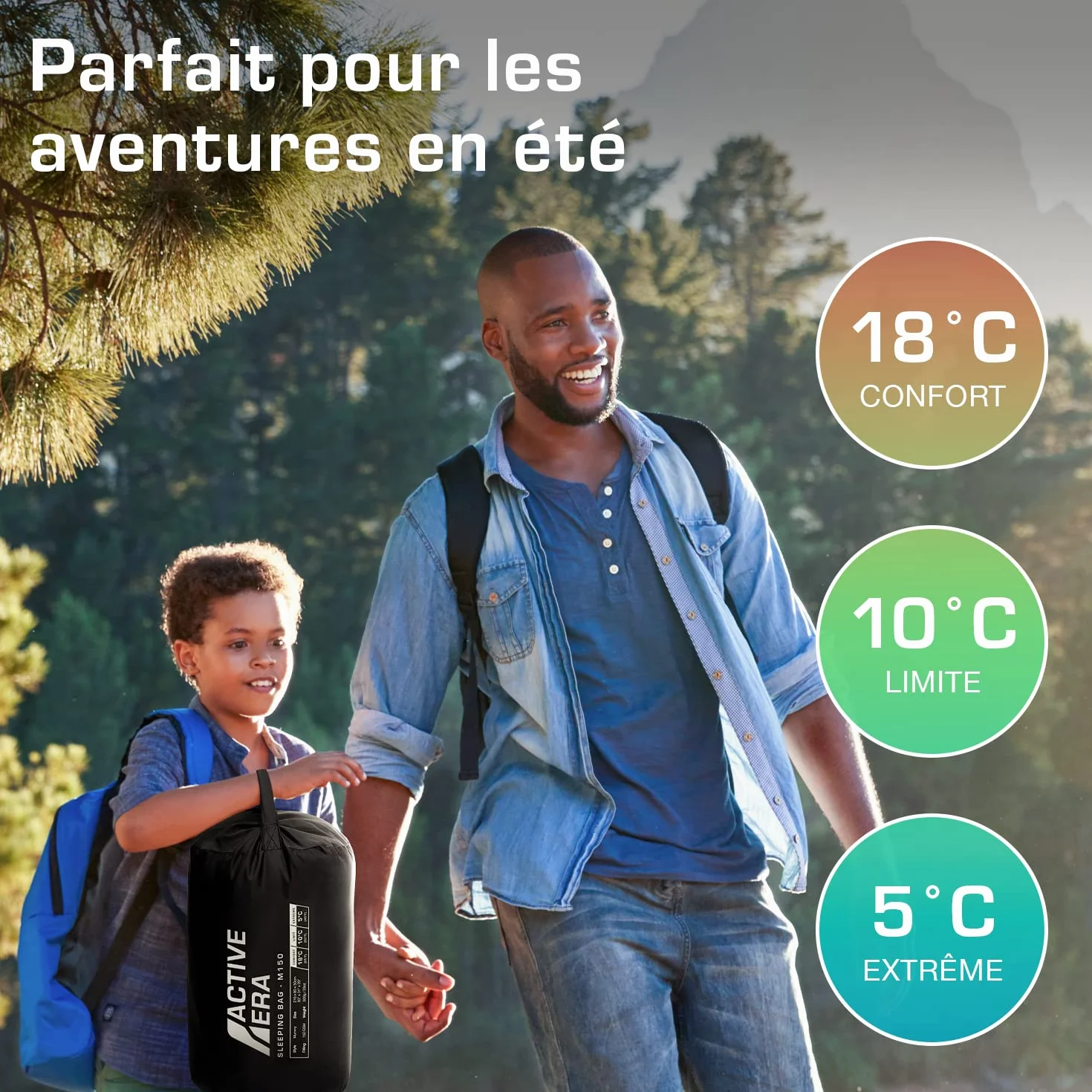 Active Era Sac de Couchage Adulte Ultra léger, Duvet 1 Personne, Sac de Couchage Compact Sarcophage Camping et Randonnée, Voyage, Intérieur ou Extérieur - 150GSM - 10 à 18°C (min5°C) - 210x80x50cm
