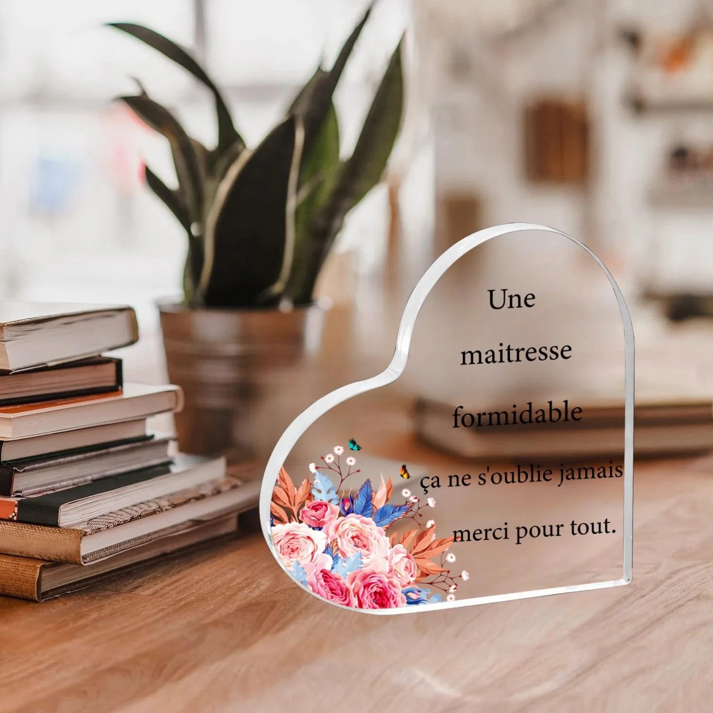 Cadeau Maitresse d'école Forme de Coeur Acrylique Ornements Merci Maitresse