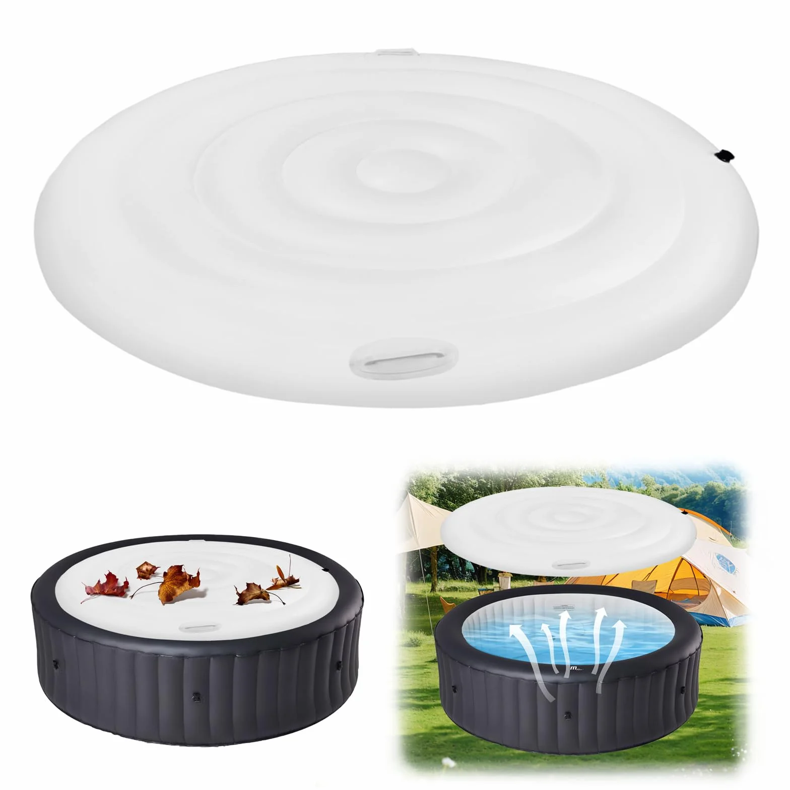 Couvercle de Bain à Remous 138cm PVC Couverture Spa Gonflable Isolation Thermique Pliable Rond Extérieur