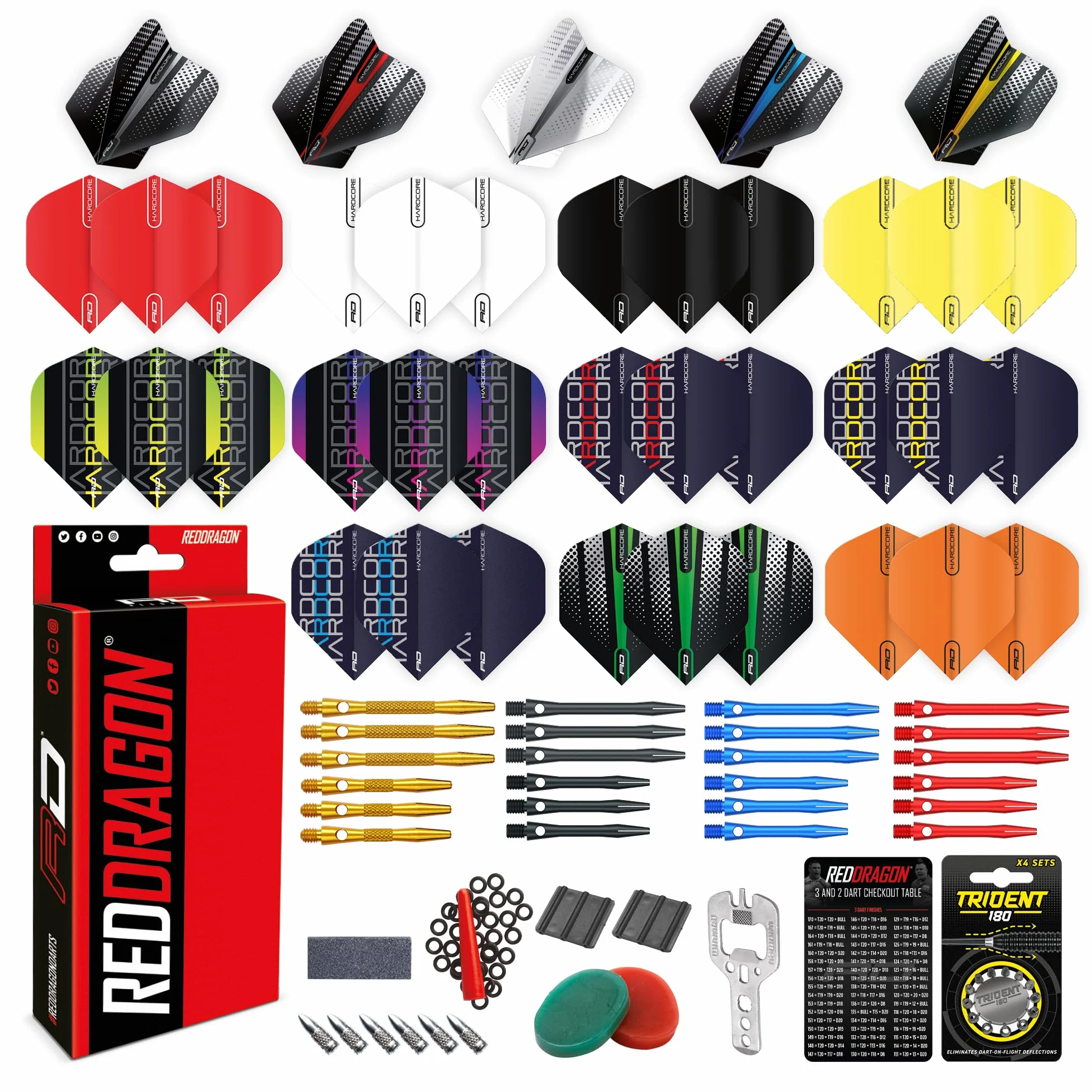 RED DRAGON Fléchettes Accessoires Aluminium Professionnels Pack Ailettes Tiges Cire Prise en Main Protecteurs