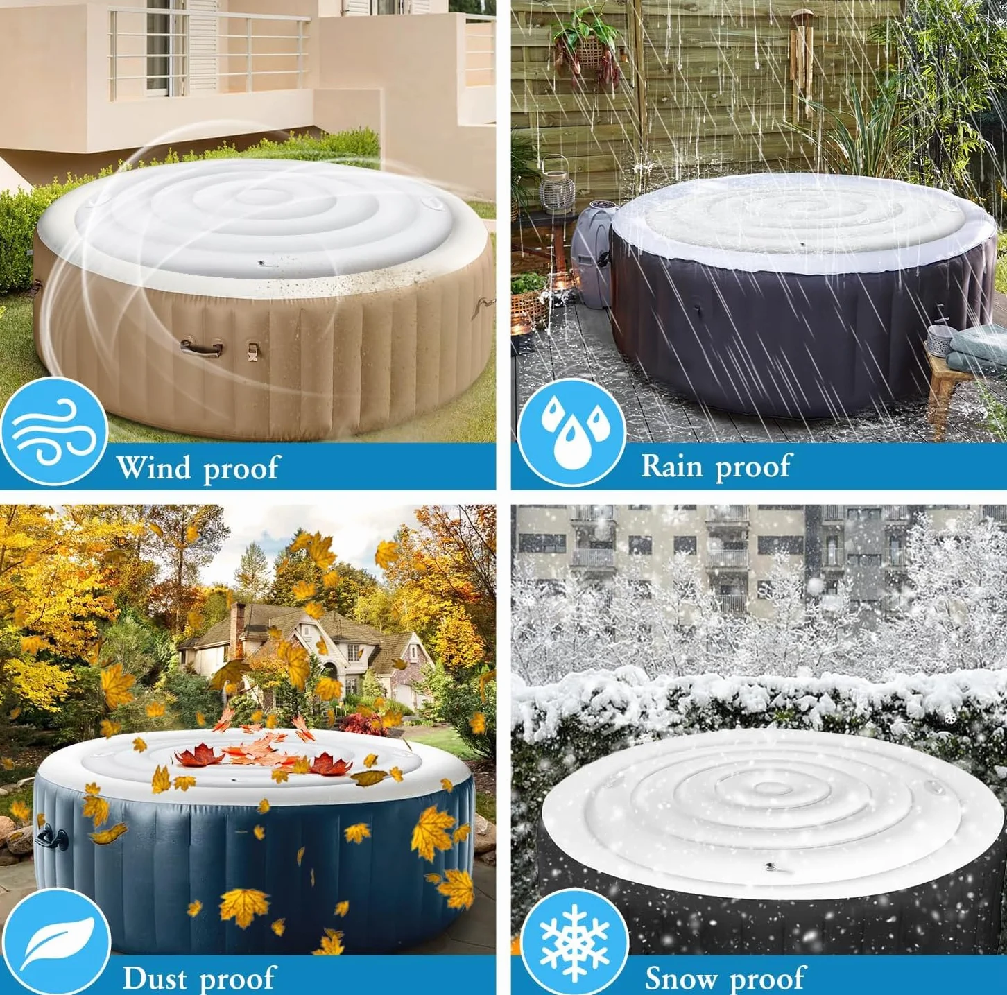 138cm PVC Couverture de Remous Gonflable, Isolation Thermique Pliable pour Spa