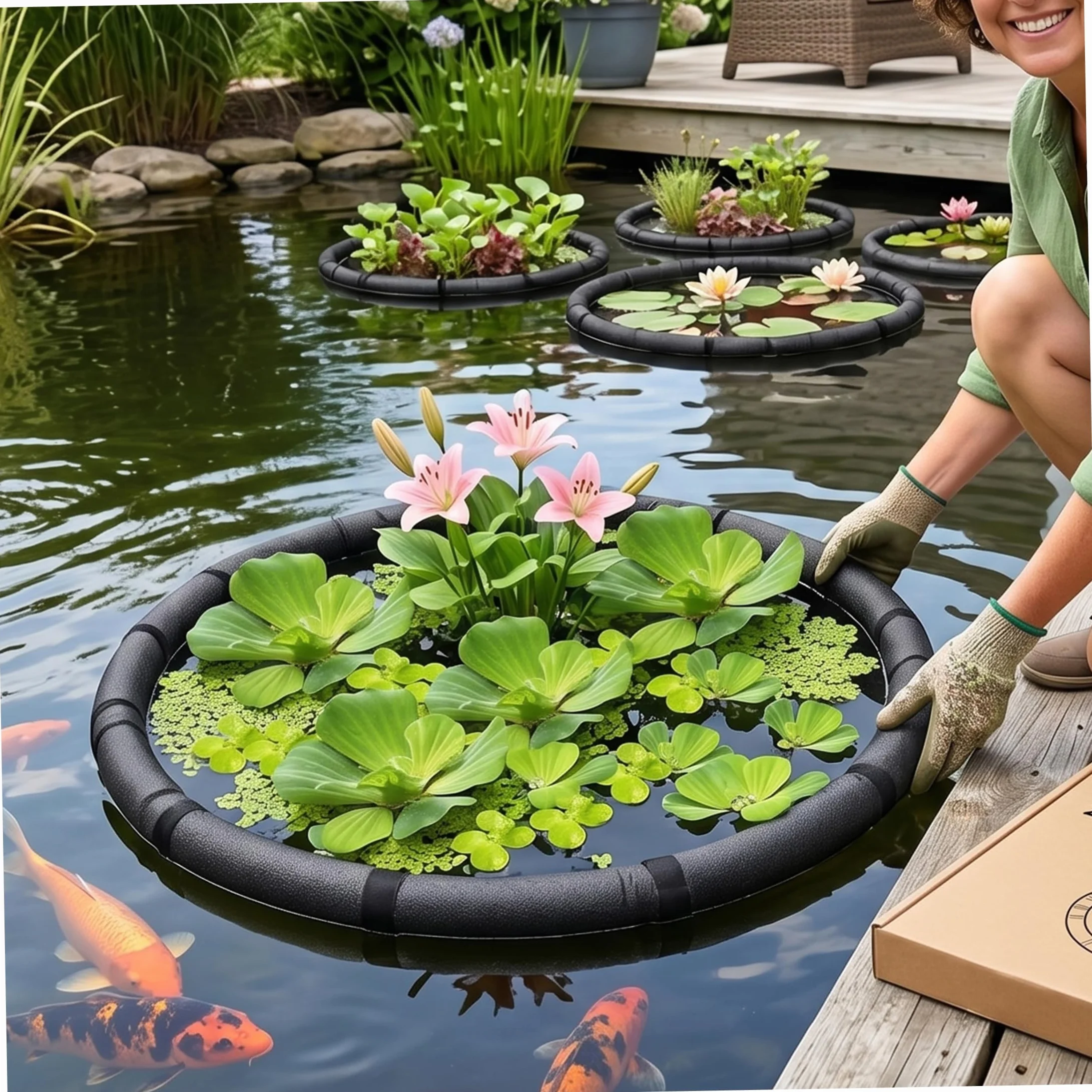 Barrière Flottante pour Plantes Aquatiques 2 pièces 17,7 Pouces Île Florale Ronde