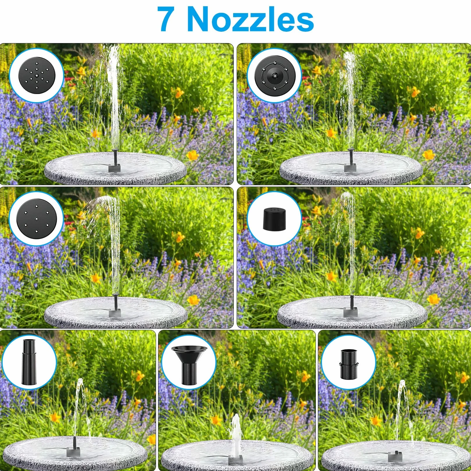 LEDGLE Fontaine Solaire Pompe 2.5W Bassin Cascade 7 Types d'Eau Flottante Exterieur Jardin Étang