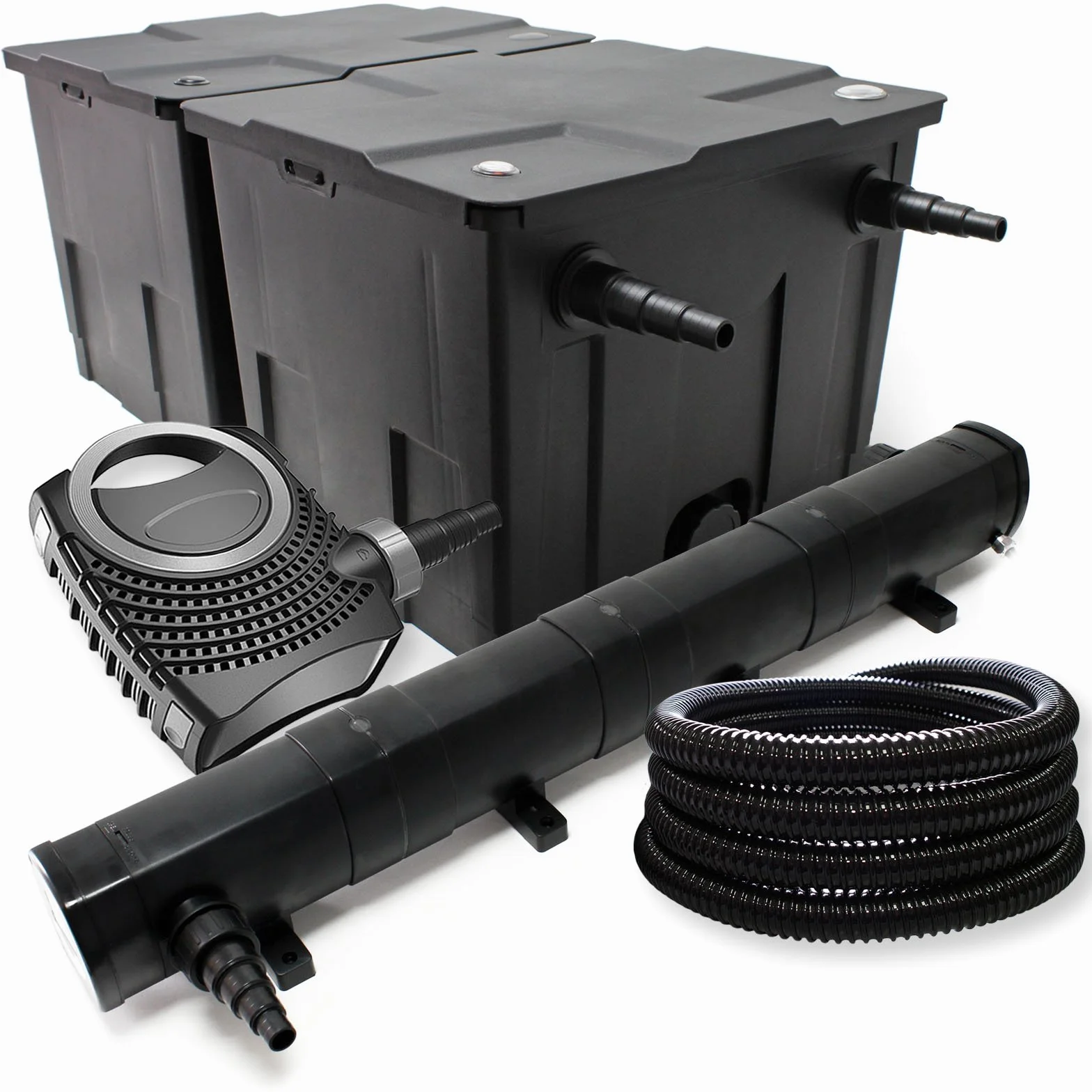 Wiltec Kit complet Filtre de bassin CBF-350B 60000 L Pompe NEO10000 SuperECO 10000l/h 80W Lampe UVC CUV-272 72W Tuyau 25 mm