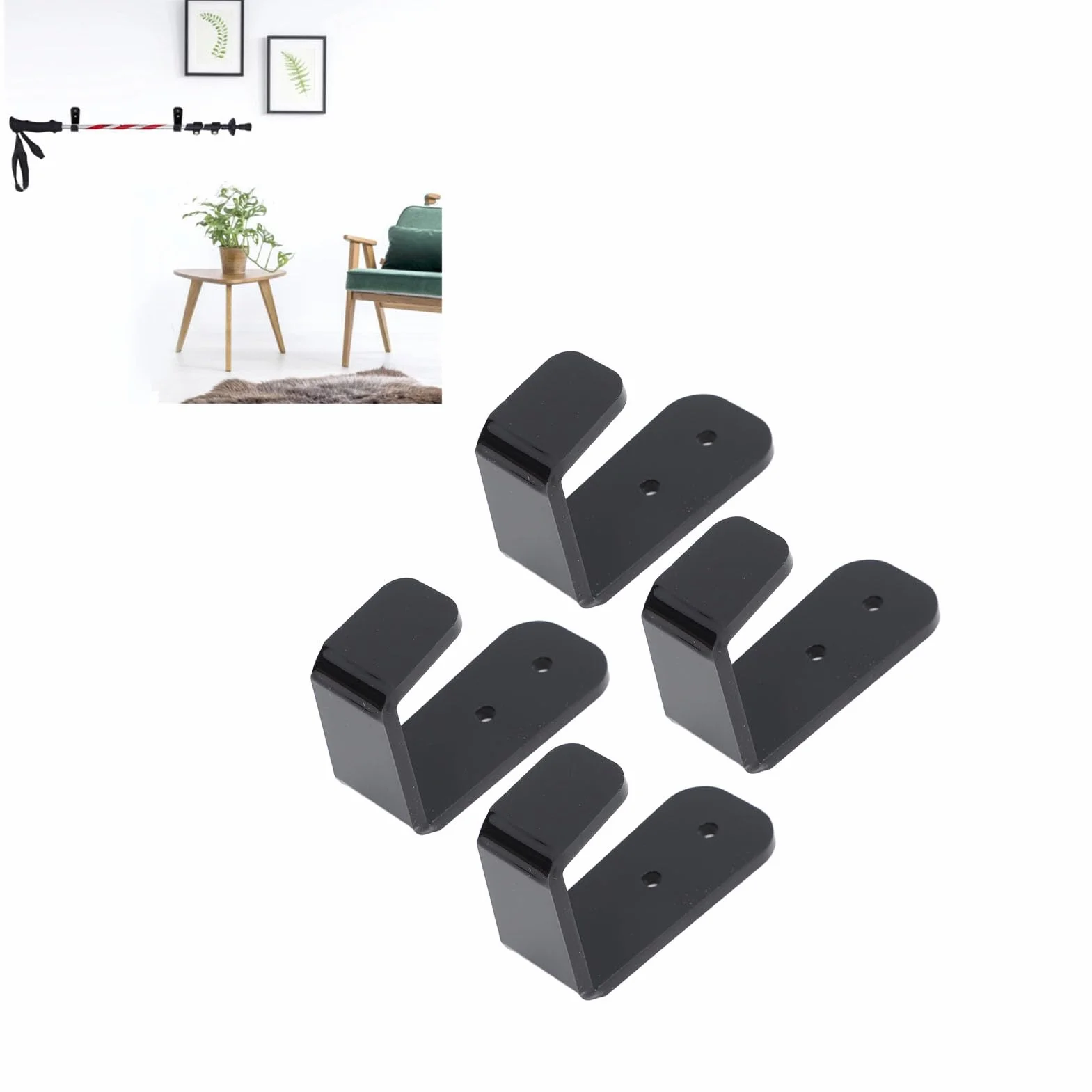 Lot de 4 supports muraux polyvalents pour crosse de hockey en acrylique noir