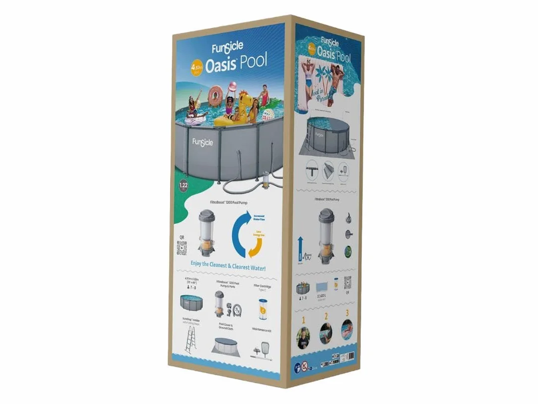 FUNSICLE Piscine Tubulaire Ronde Gris uni Ø4,57m x h1,22m