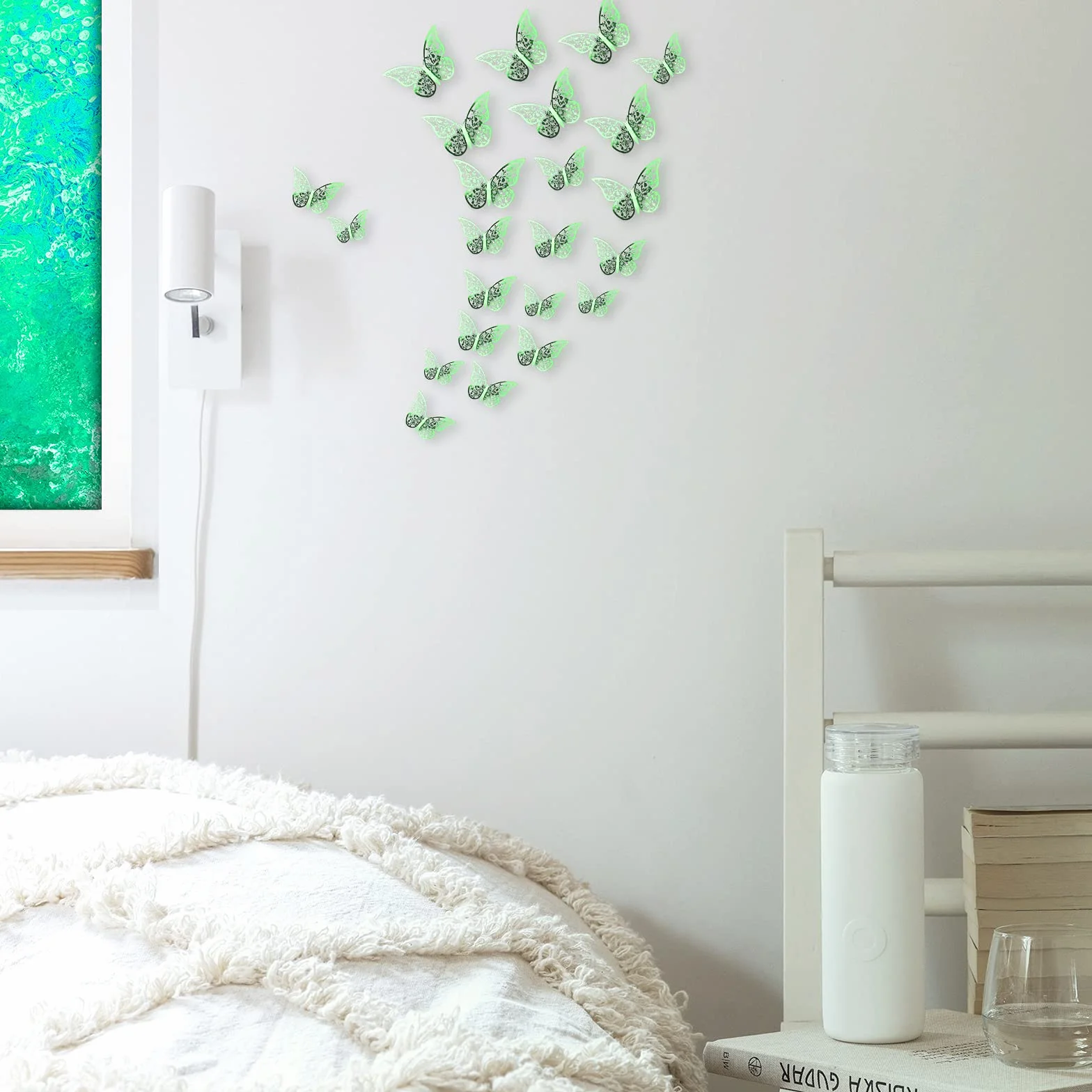 AIEX 24pcs Autocollants Papillons 3D Décoration Amovibles Vert foncé
