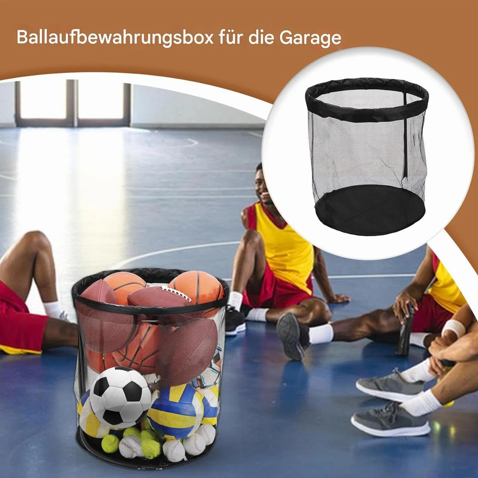 Rangement pour balles d'extérieur – Nylon 60 x 60 x 62 cm | Boîte de rangement portable en maille de grande capacité pour garage | Rangement d'équipements de sport pour jardin, terrasse, terrain
