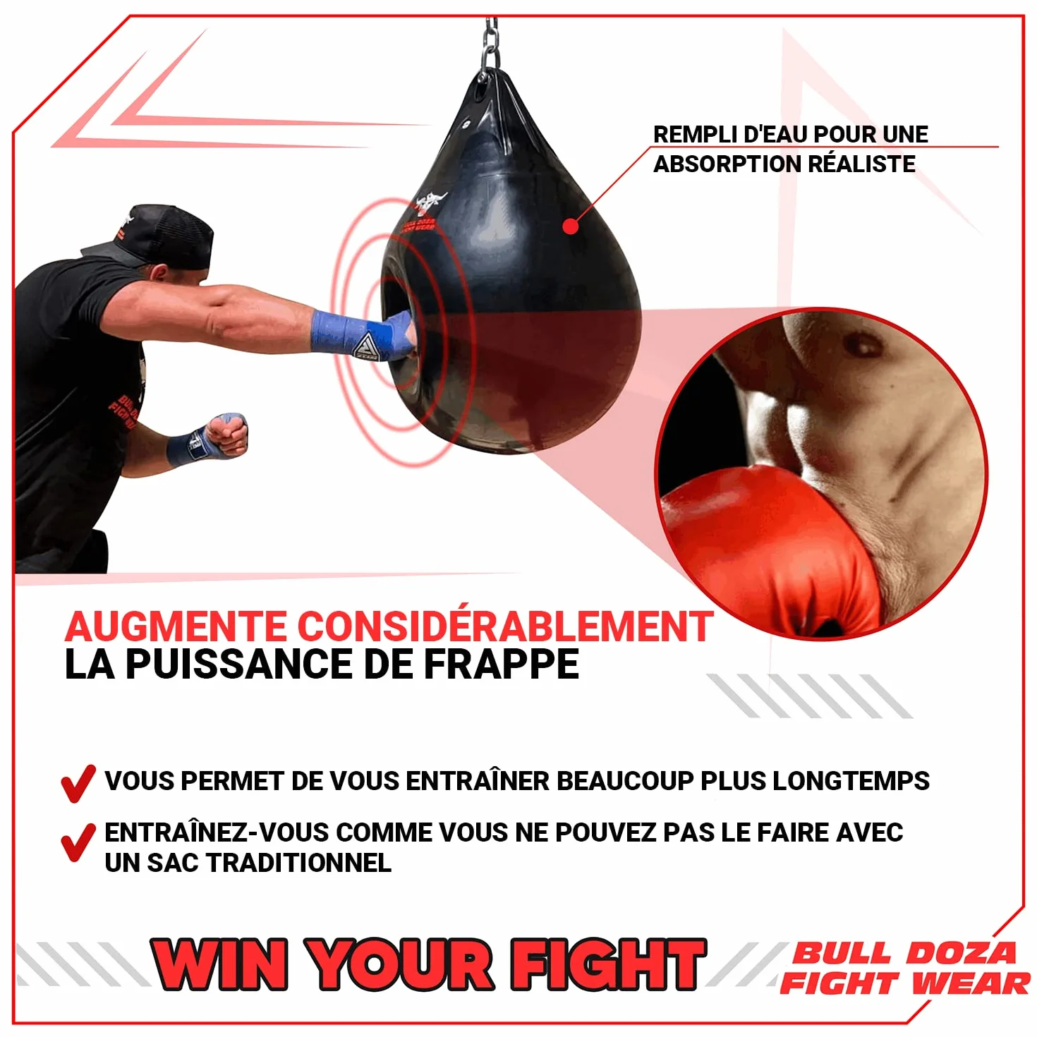Bull Doza Fight WearWater Punch Bag - Robuste - Étanche - Trois Tailles