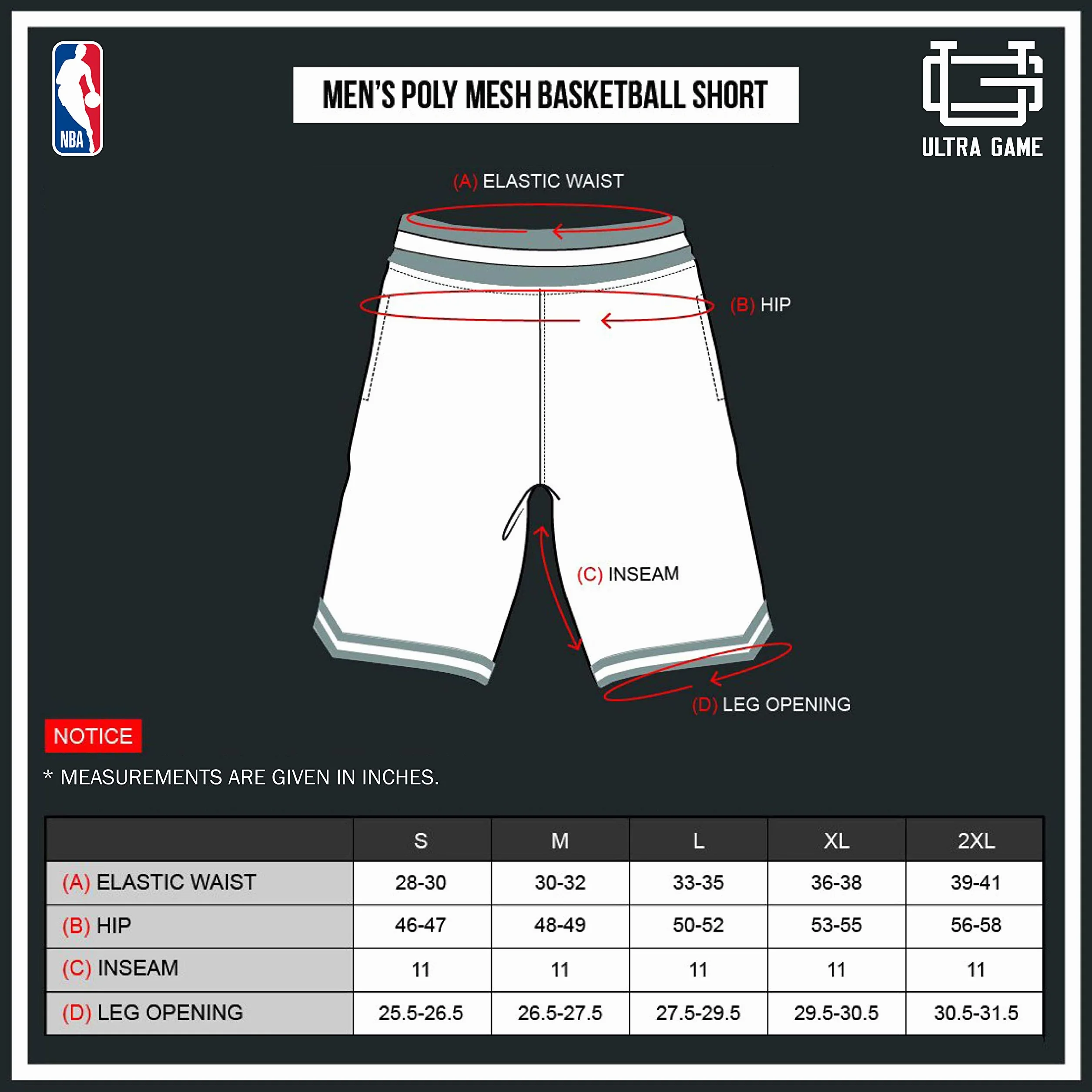 Ultra Game UNK NBA Short de Basket pour Homme GSM3547F avec Logo de l'équipe de la NBA tissé en polymaille, Noir, Taille L