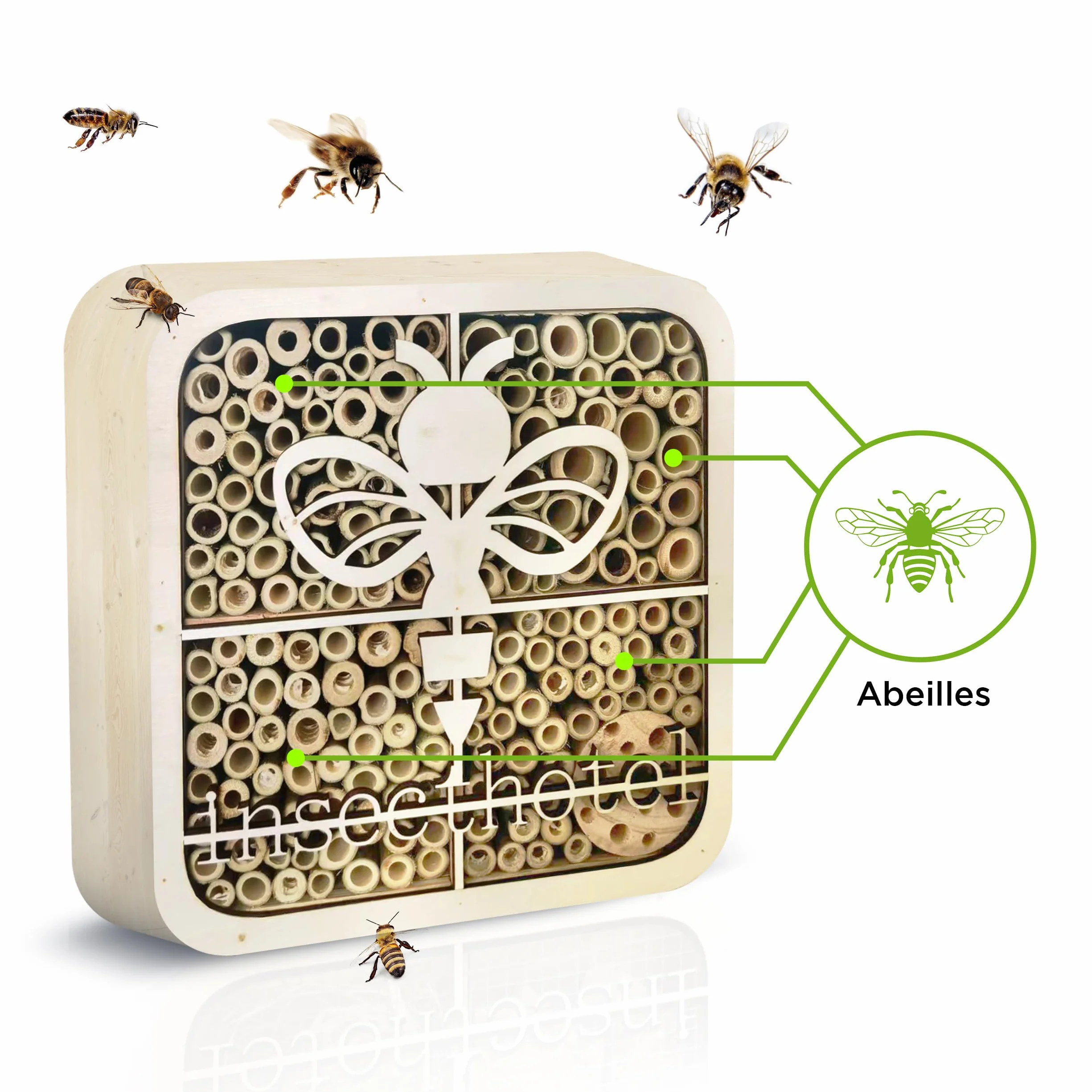 ISOTRONIC Hôtel à Insectes en Bois Naturel – Maison pour Abeilles et Coccinelles avec Abri en Bambou Design Moderne