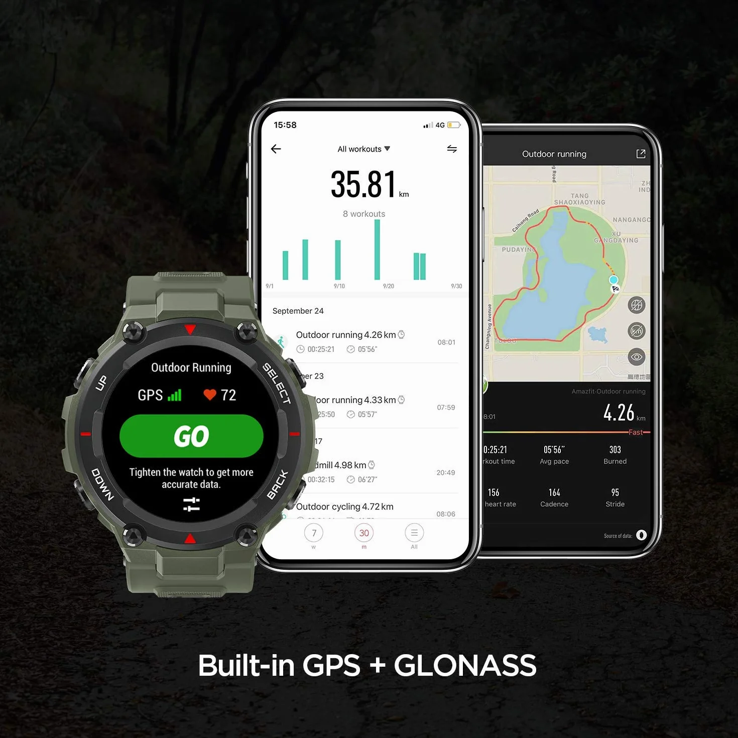 Amazfit T-Rex Montre Connectée 1,3" Etanche GPS 14 Modes Sportifs Vert