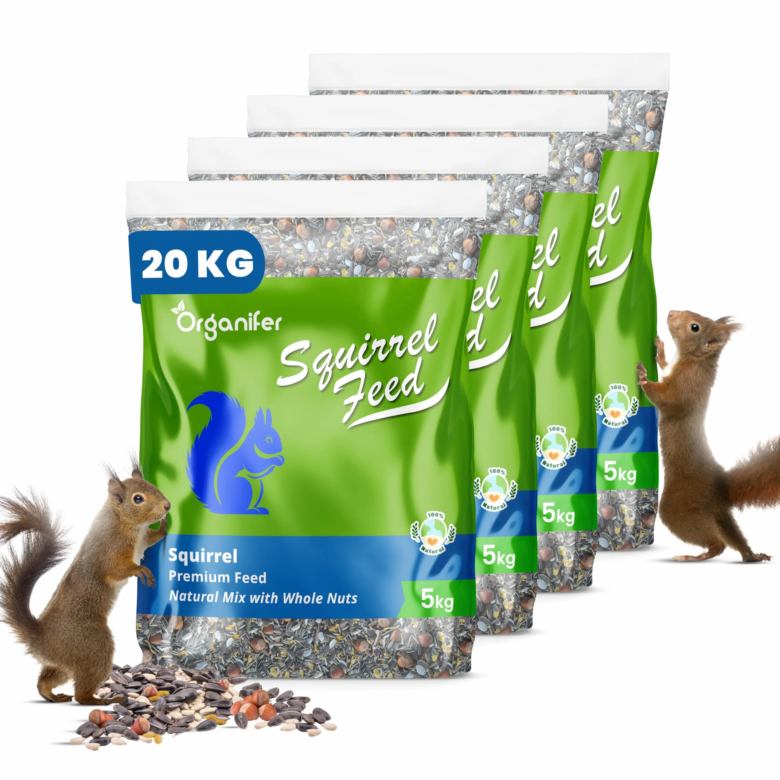 Organifer Nourriture pour Écureuils Mélange avec Noix Entières 20 kg Riche en Protéines Matières Grasses Fibres sans Pesticides